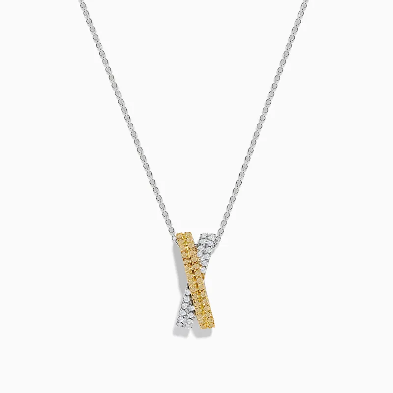 14K Two Tone Gold White and Yellow Diamond Criss Cross Pendant sold by Effy