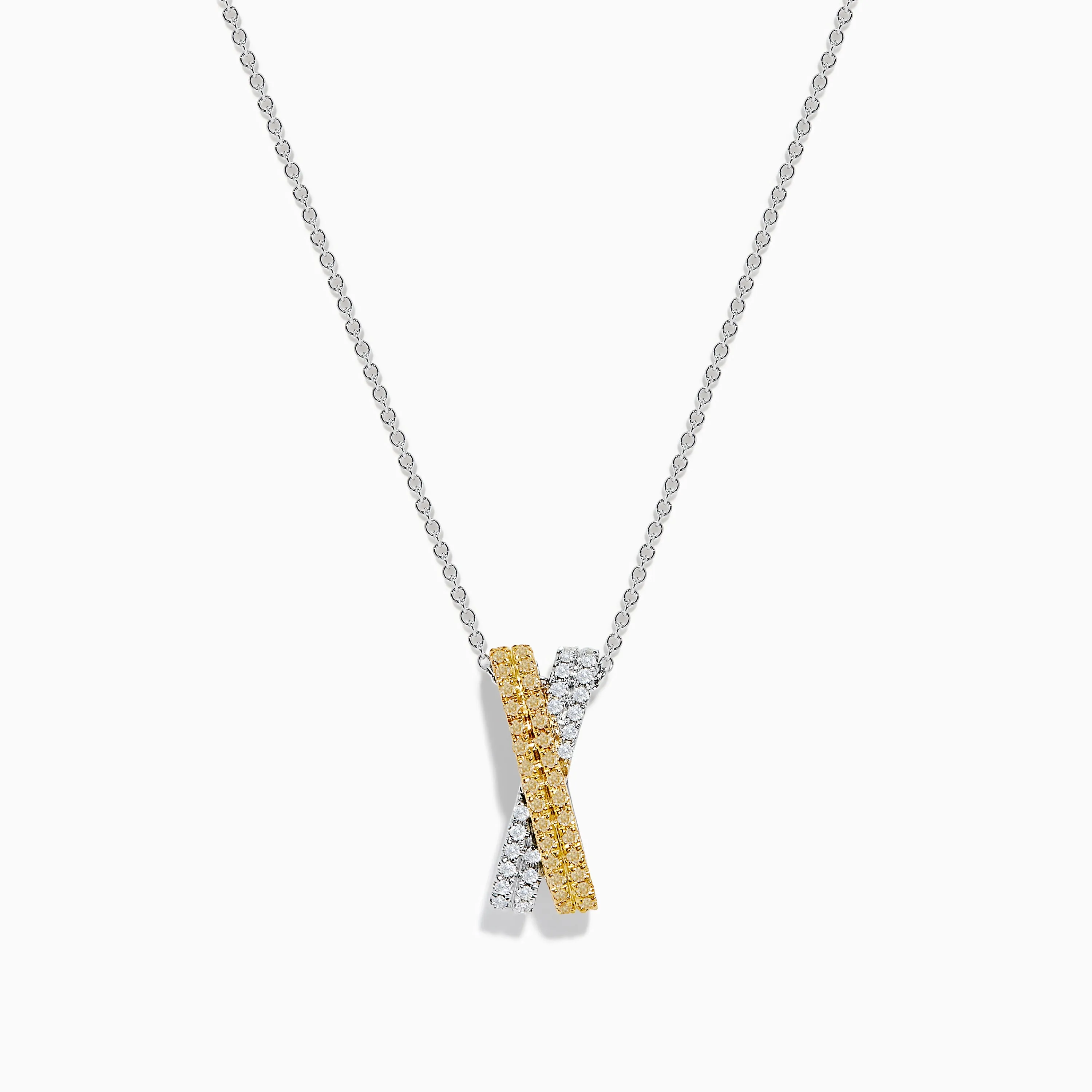 14K Two Tone Gold White and Yellow Diamond Criss Cross Pendant sold by Effy