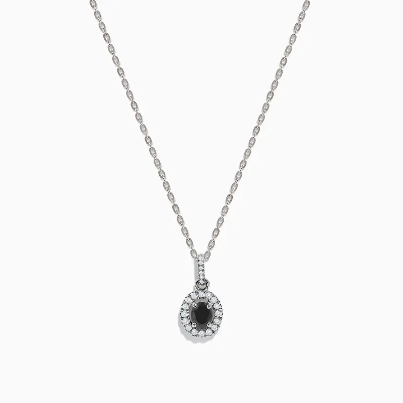 14K White Gold Black and White Diamond Halo Pendant sold by Effy
