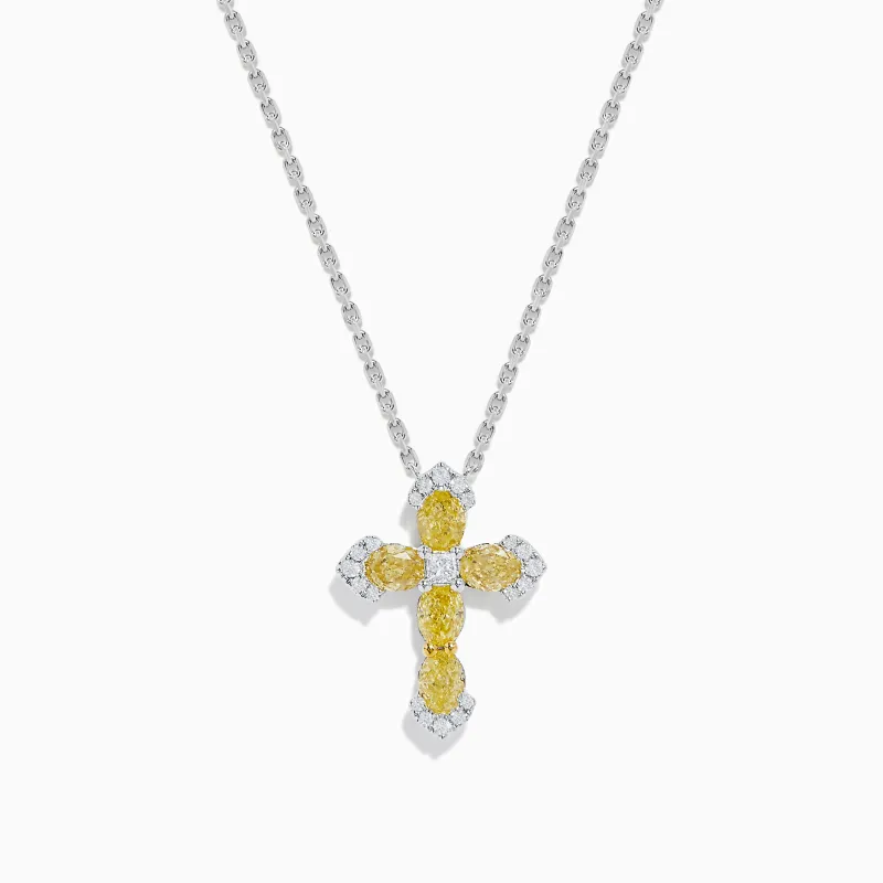 14K White Gold Yellow and White Diamond Cross Necklace sold by Effy