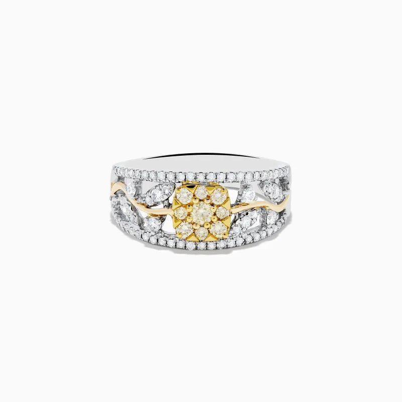 14K Two Tone Gold White and Yellow Diamond Wide Band Flower Ring sold by Effy