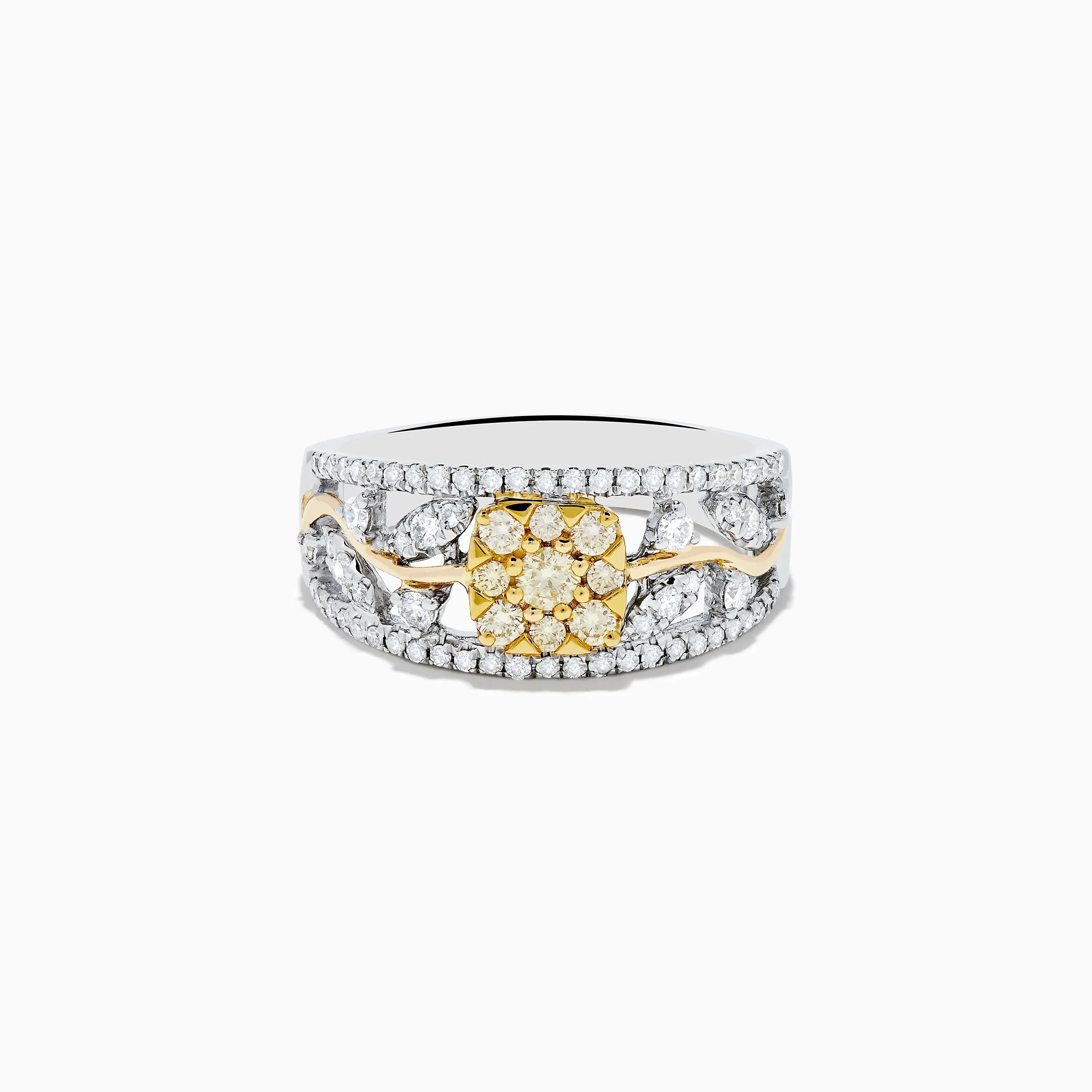 14K Two Tone Gold White and Yellow Diamond Wide Band Flower Ring sold by Effy