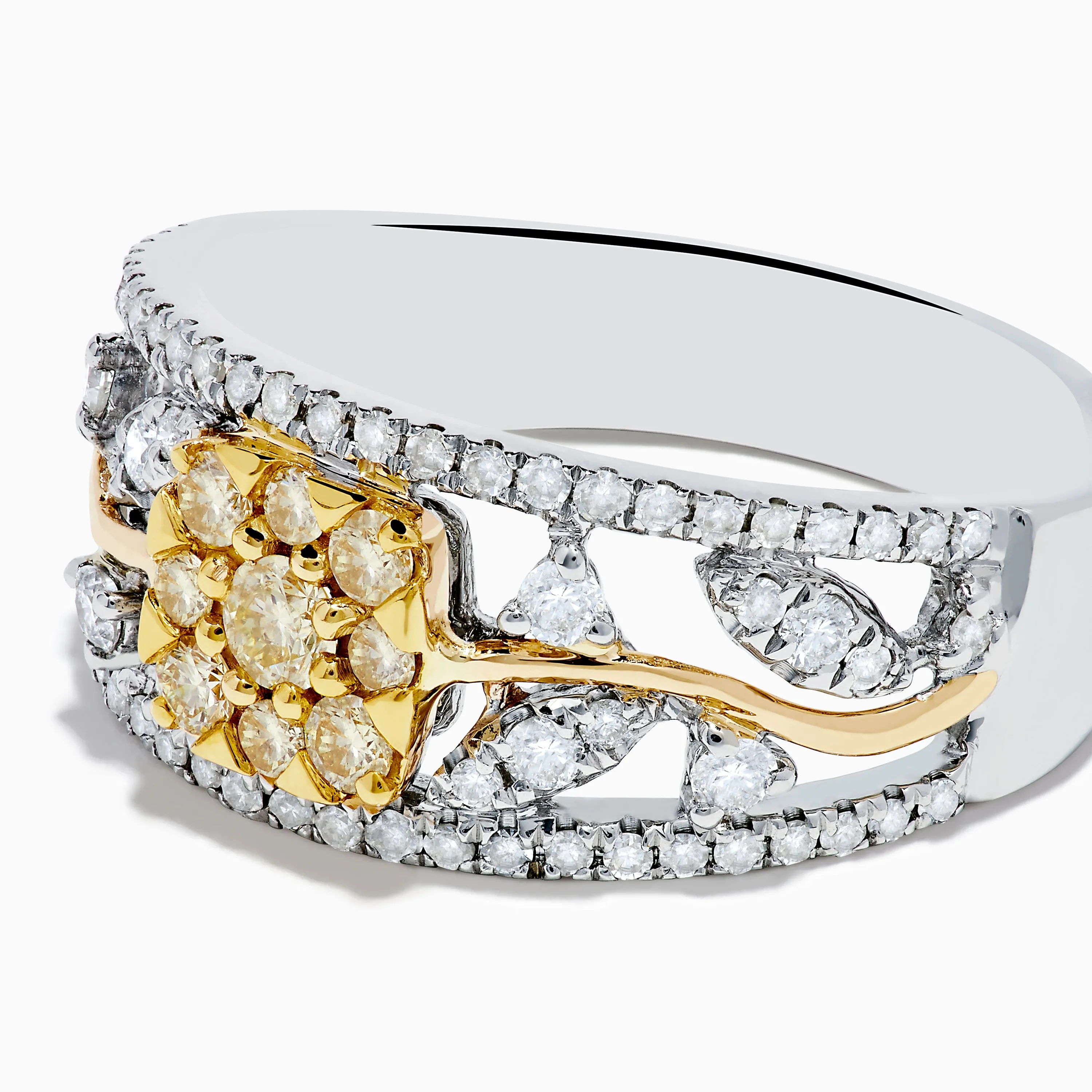 14K Two Tone Gold White and Yellow Diamond Wide Band Flower Ring sold by Effy product image thumbnail 2