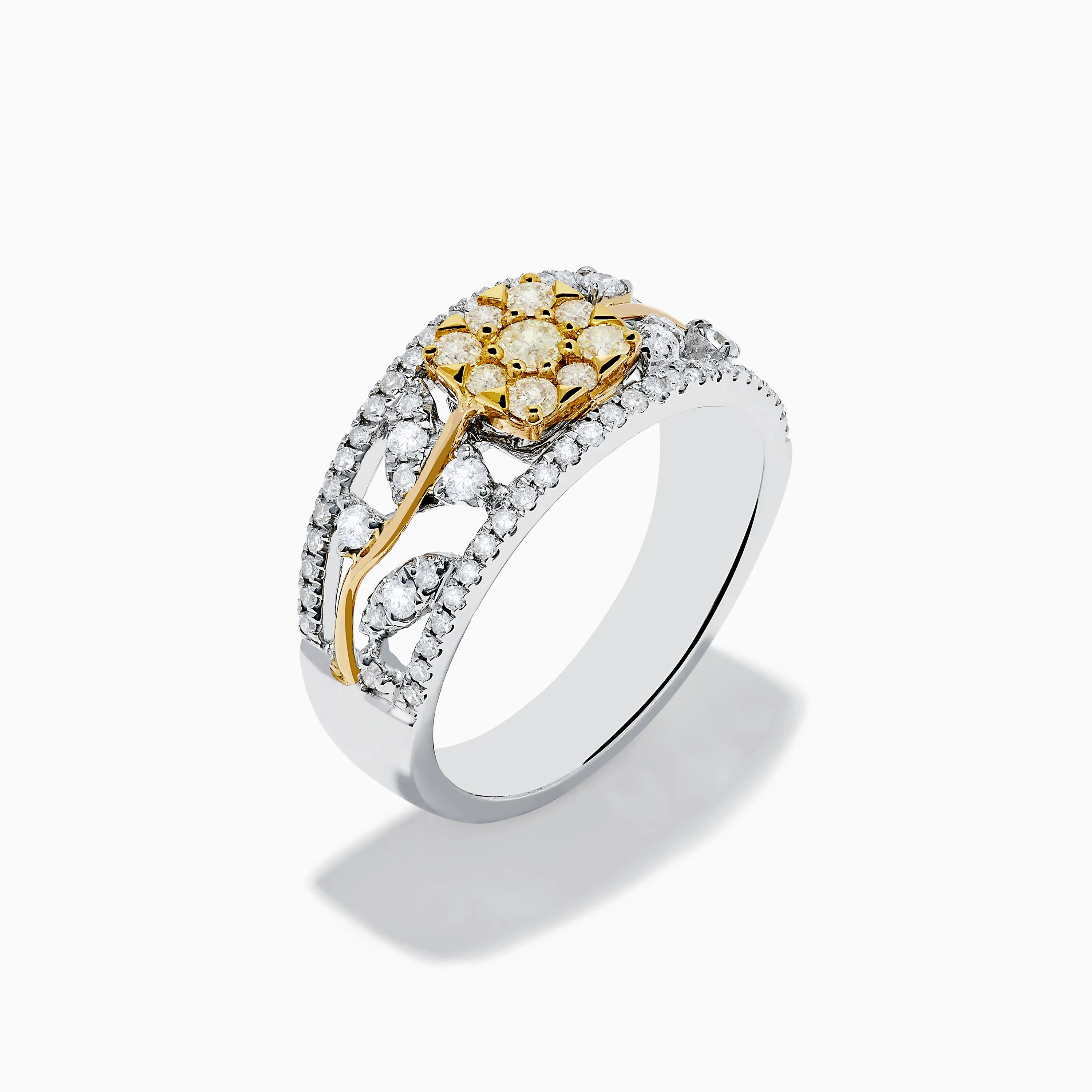 14K Two Tone Gold White and Yellow Diamond Wide Band Flower Ring sold by Effy product image thumbnail 4