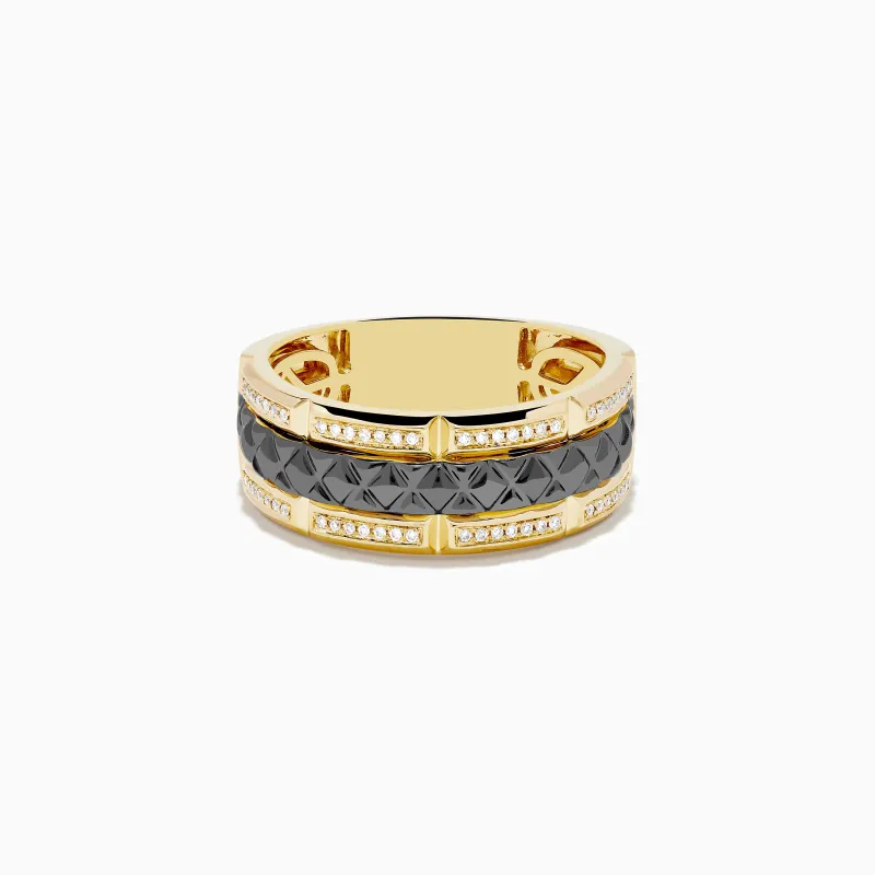 Men's 14K Yellow Gold with Black Rhodium Diamond Band Ring sold by Effy