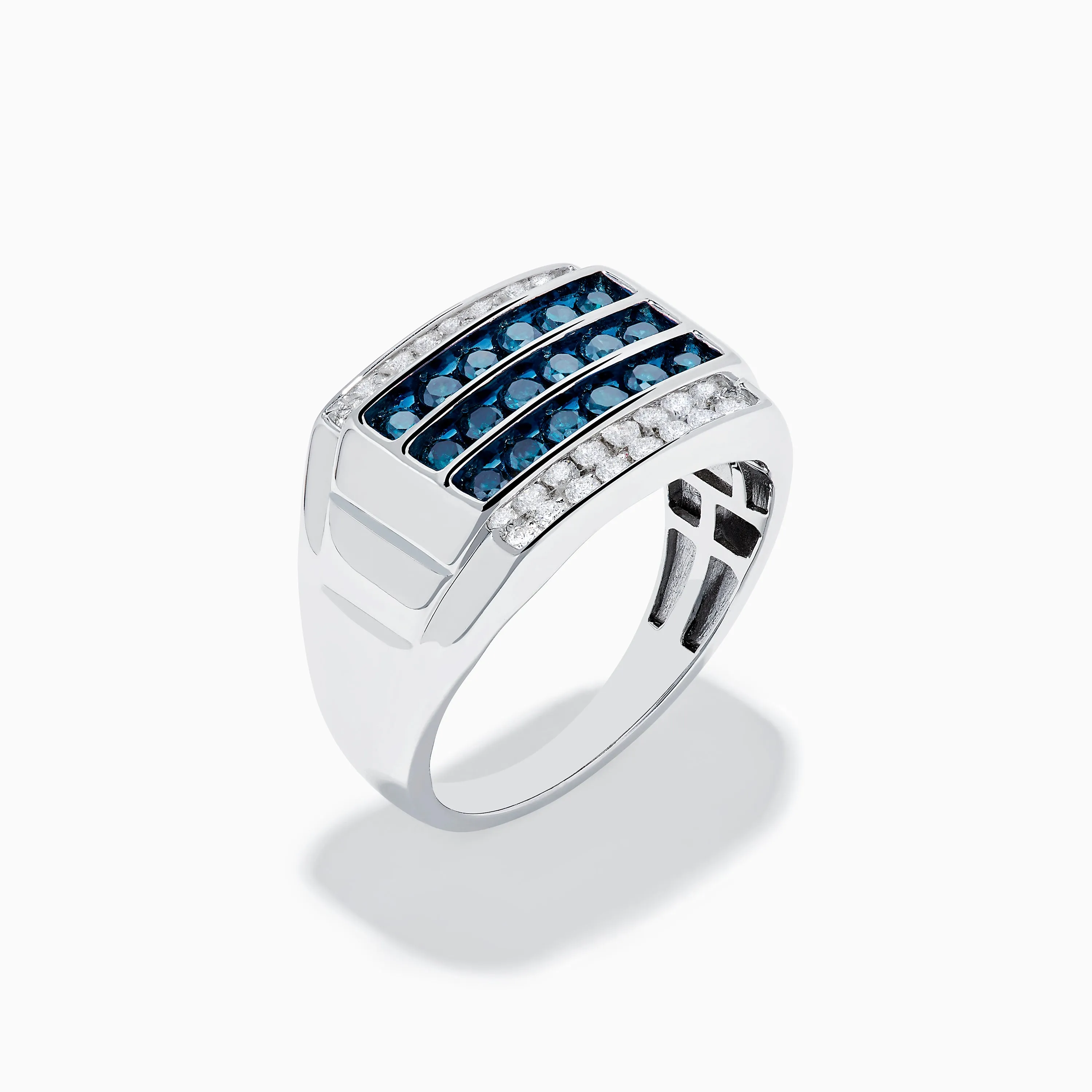 Men's 14K White Gold Blue and White Diamond Ring sold by Effy product image thumbnail 4