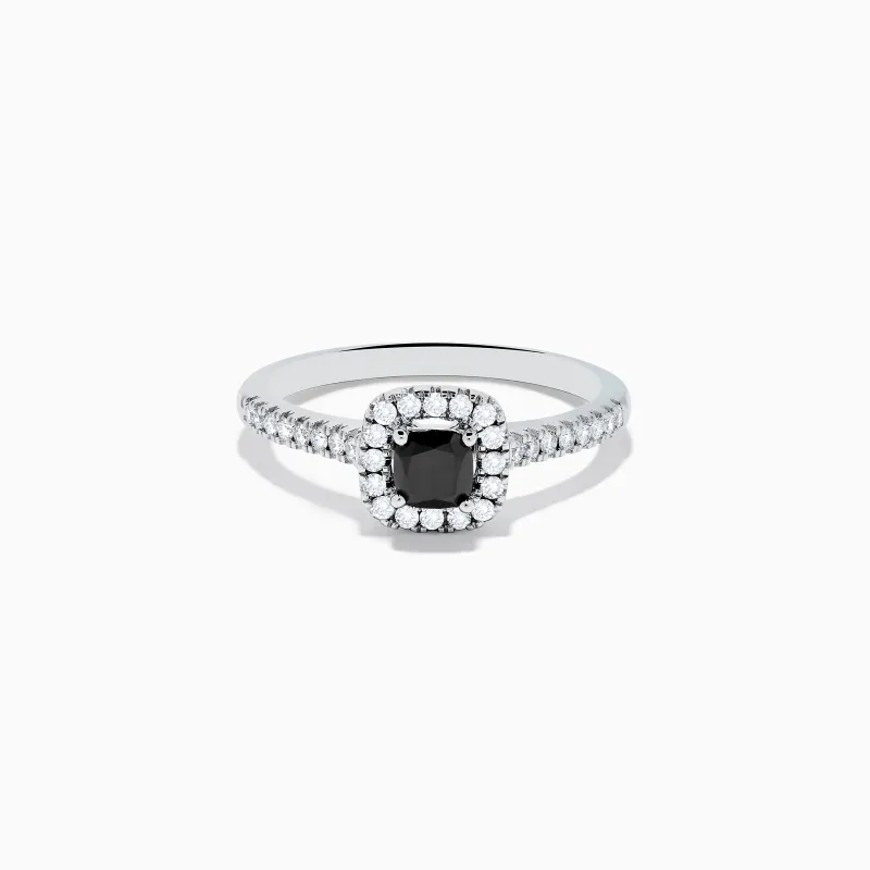 14K White Gold White and Black Diamond Halo Ring sold by Effy