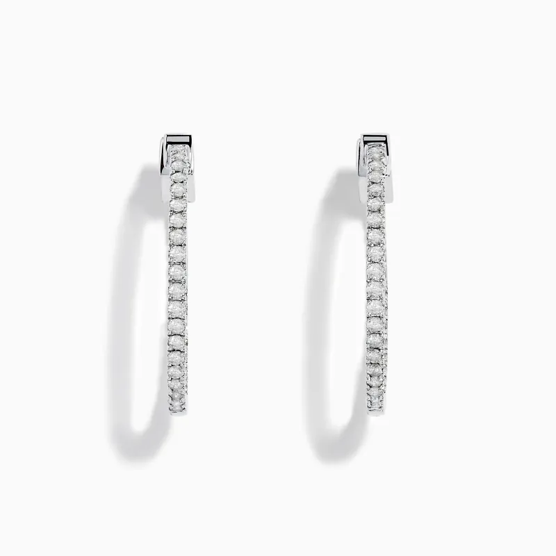 Pave Classica 14K White Gold Diamond 1" Hoop Earrings sold by Effy