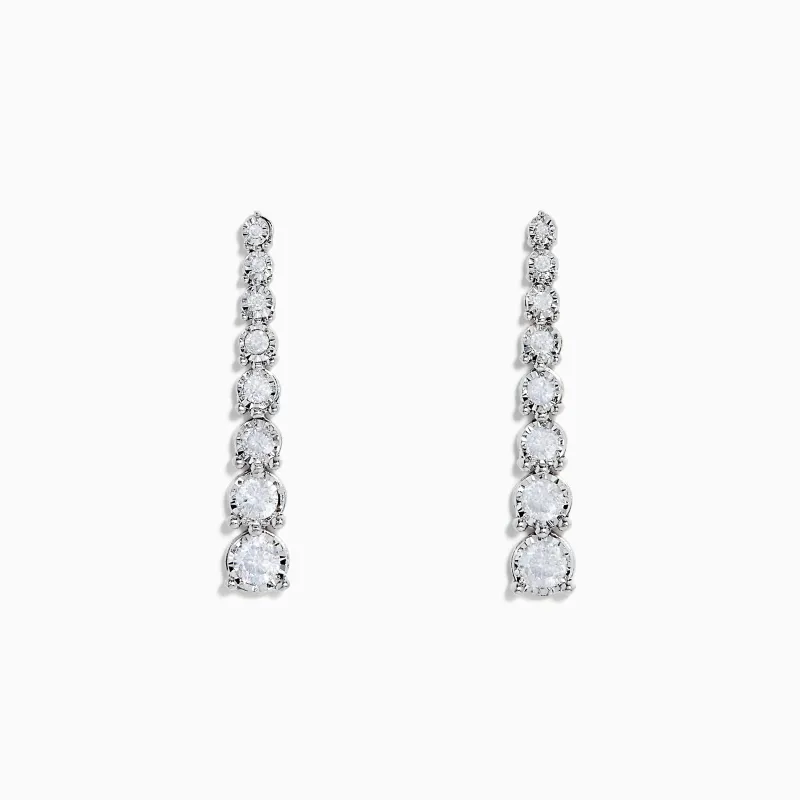 925 Sterling Silver Diamond Linear Drop Earrings sold by Effy