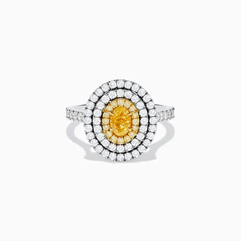 18K Two Toned Gold GIA certified Yellow and White Diamond Double Halo Ring sold by Effy