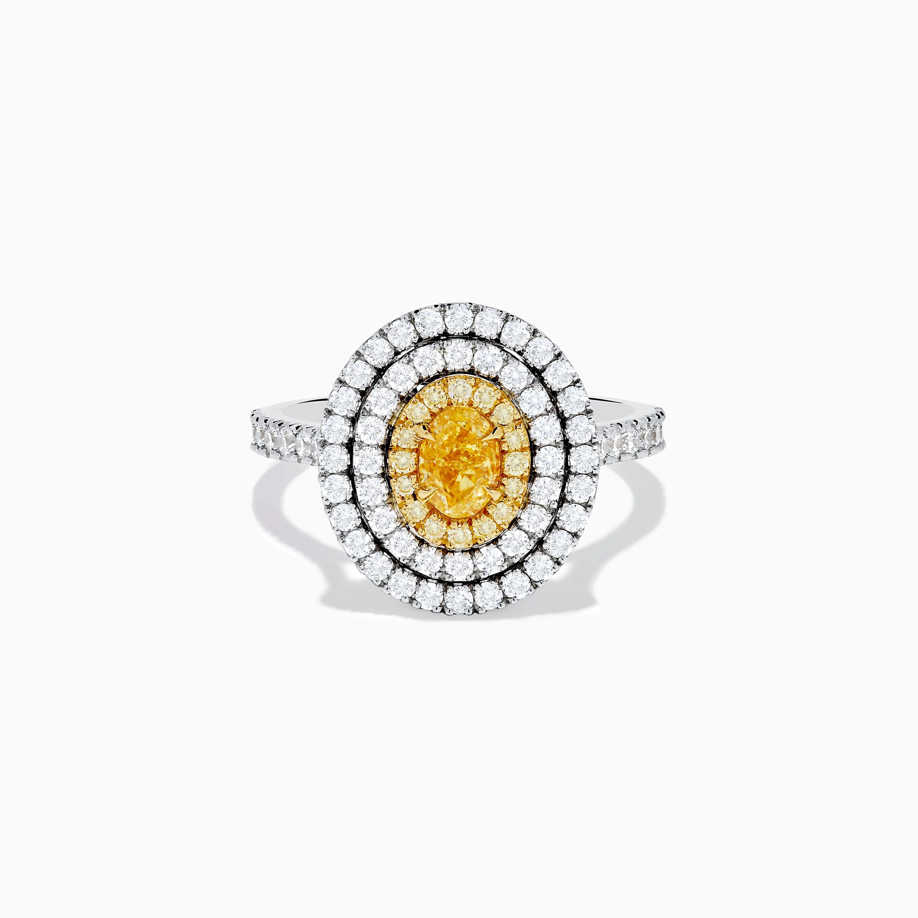 18K Two Toned Gold GIA certified Yellow and White Diamond Double Halo Ring sold by Effy