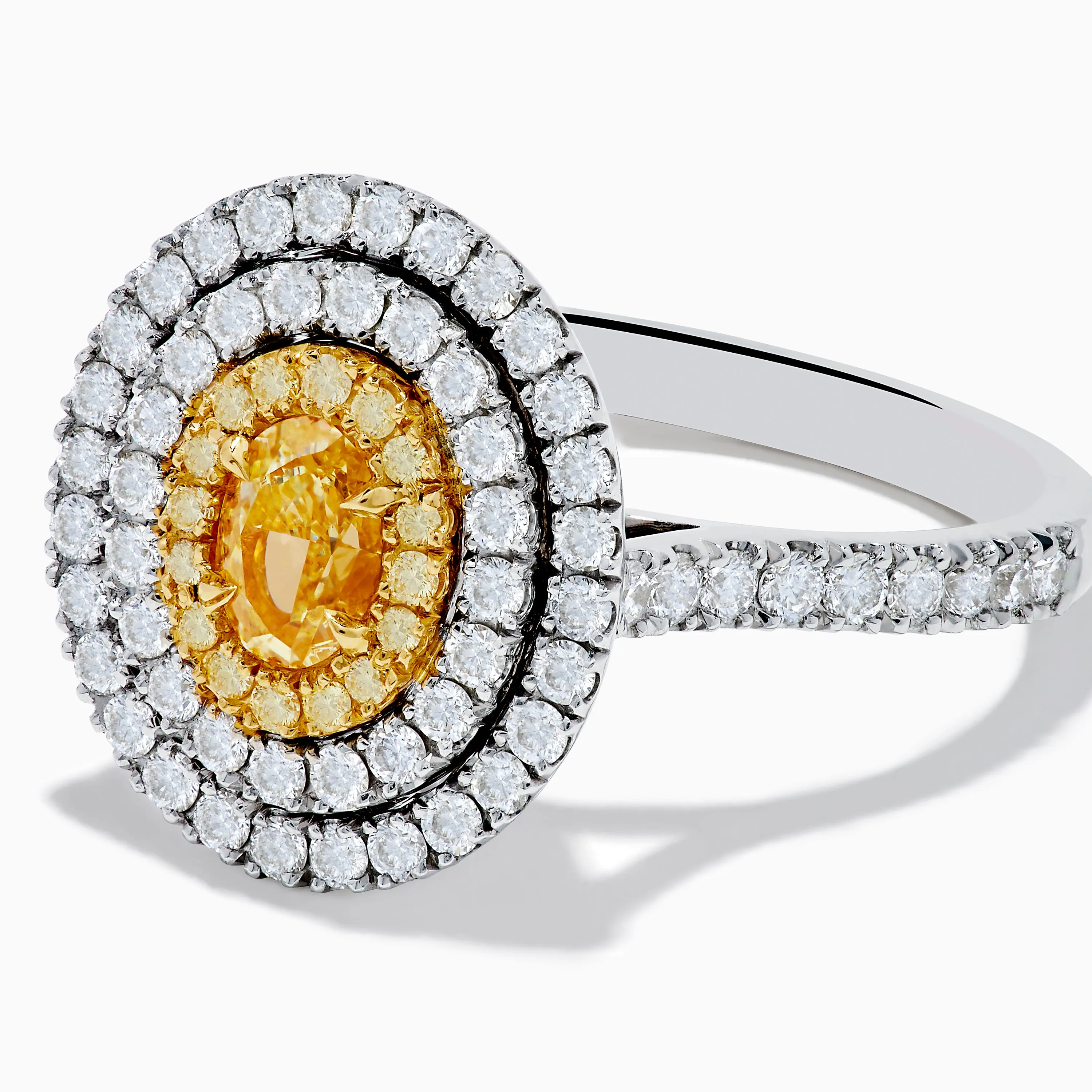 18K Two Toned Gold GIA certified Yellow and White Diamond Double Halo Ring sold by Effy product image thumbnail 2