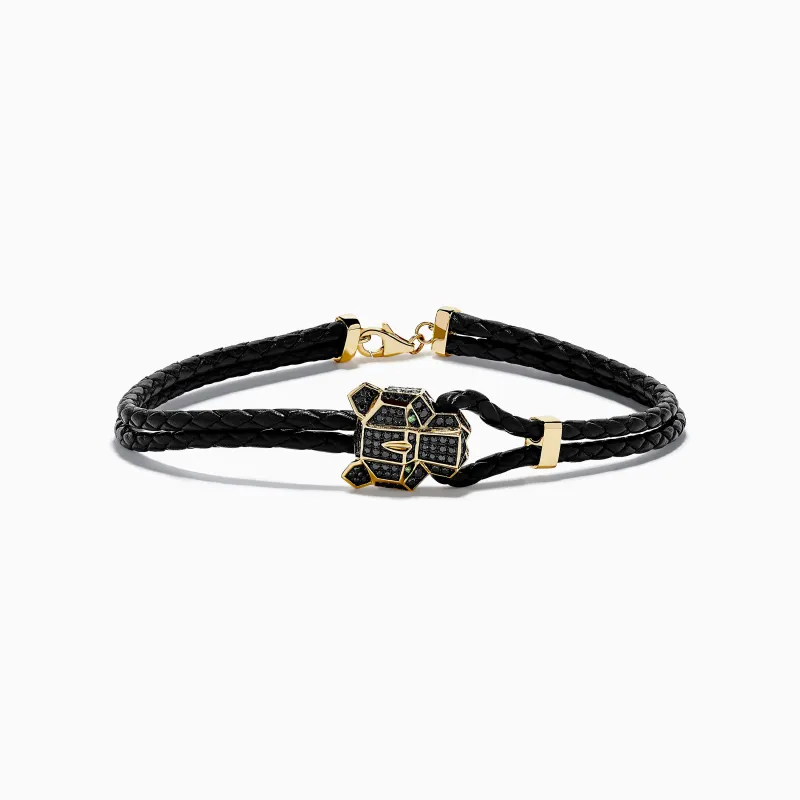 Men's Signature 14K Yellow Gold Black Diamond and Tsavorite Panther Bracelet sold by Effy