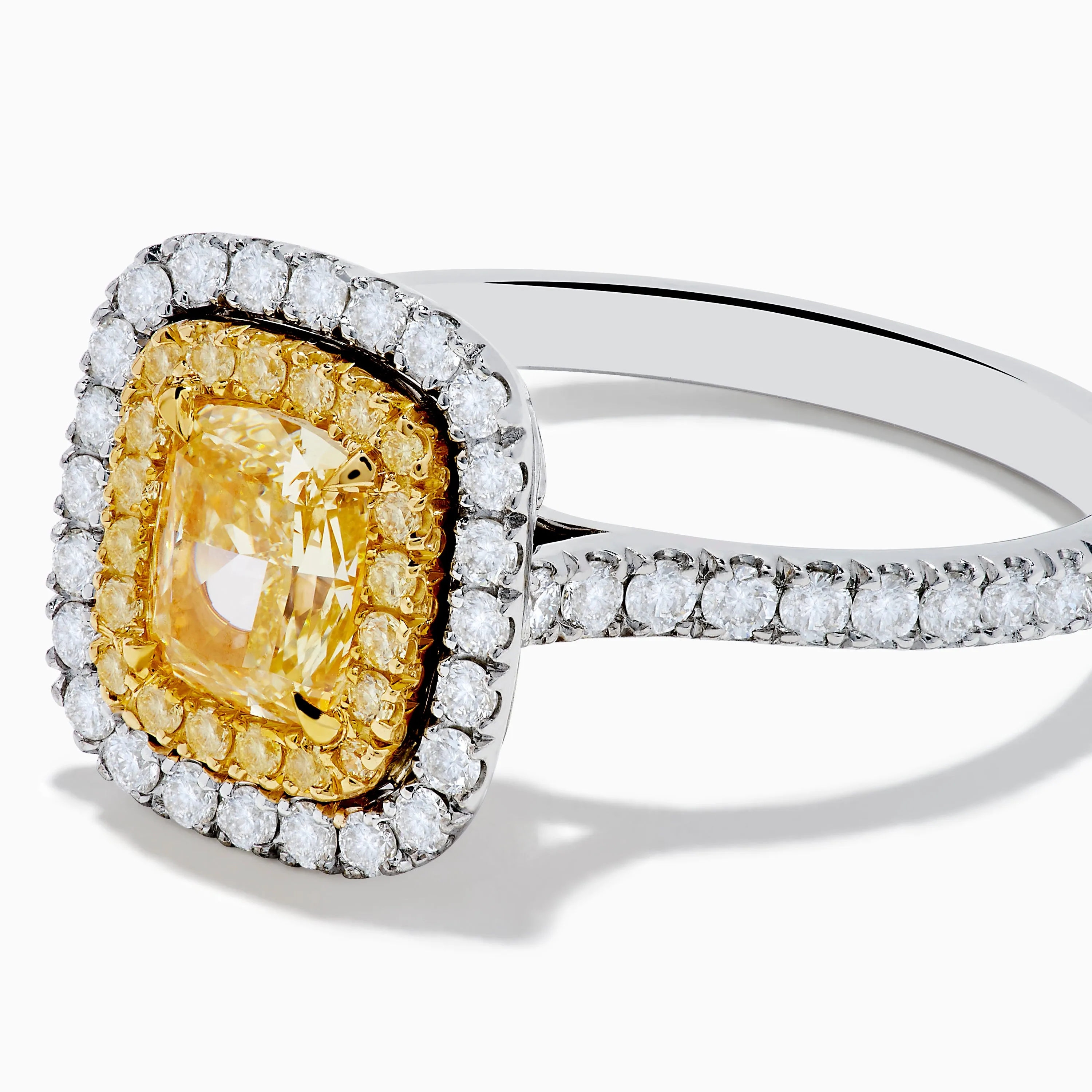 18K Two Toned Gold GIA certified Yellow and White Diamond Halo Ring sold by Effy product image thumbnail 2