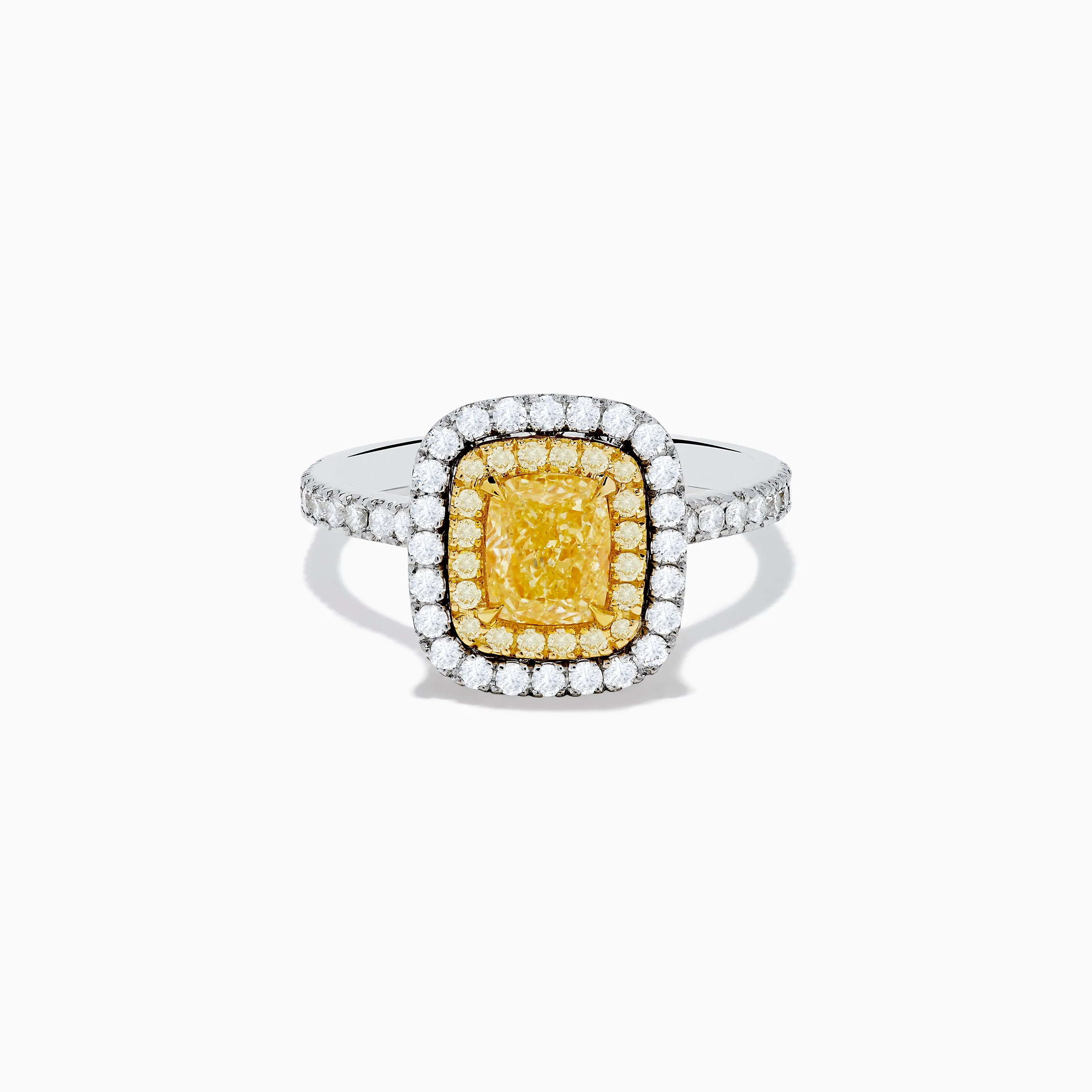 18K Two Toned Gold GIA certified Yellow and White Diamond Halo Ring sold by Effy