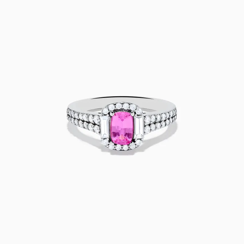 14K White Gold Pink Sapphire and Diamond Halo Ring sold by Effy