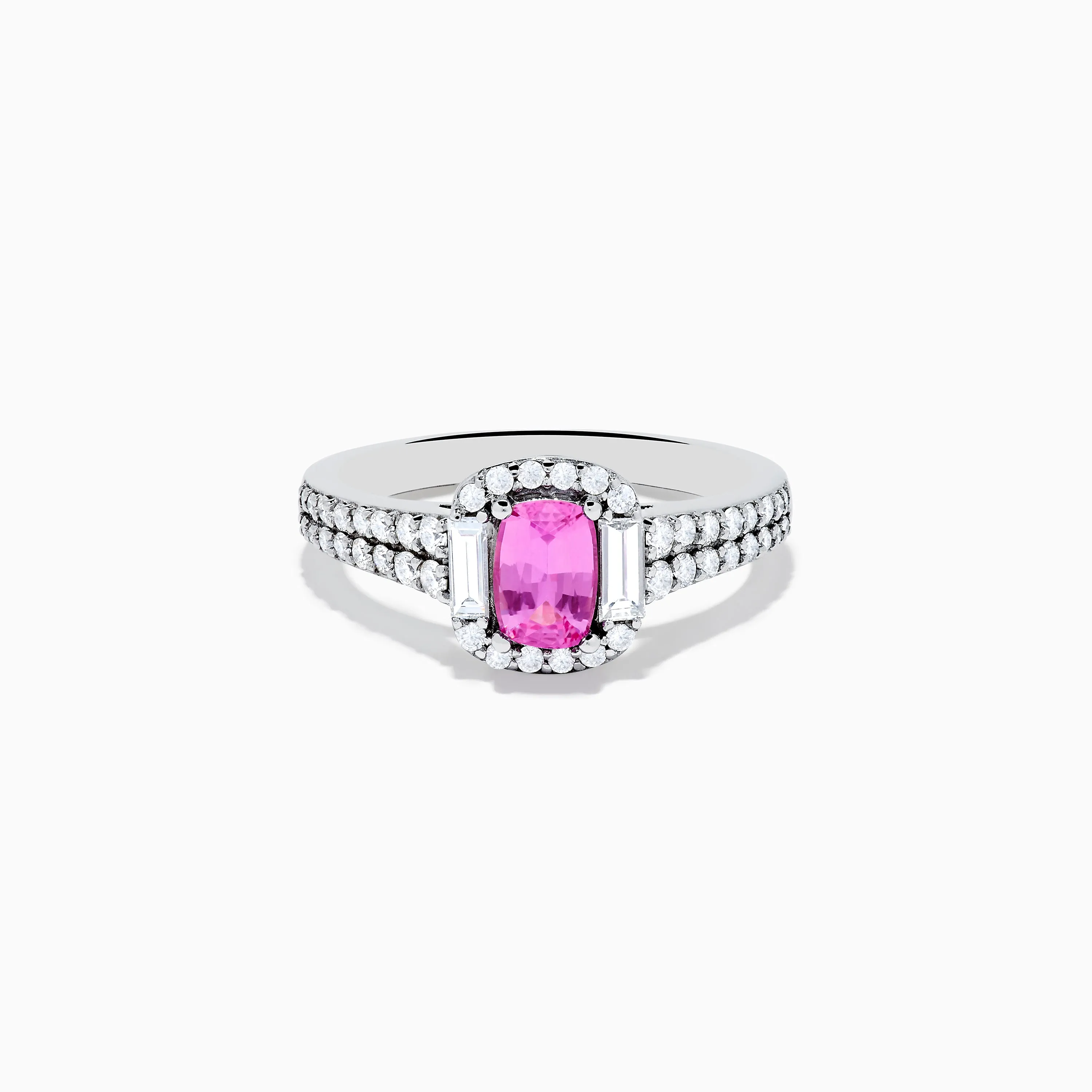 14K White Gold Pink Sapphire and Diamond Halo Ring sold by Effy