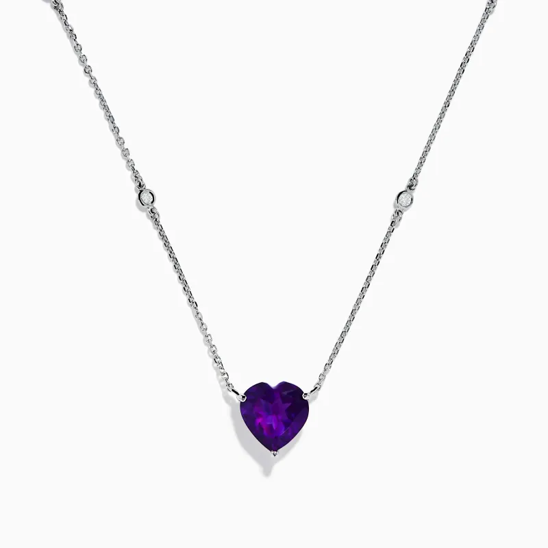 14K White Gold Amethyst and Diamond Heart Necklace sold by Effy