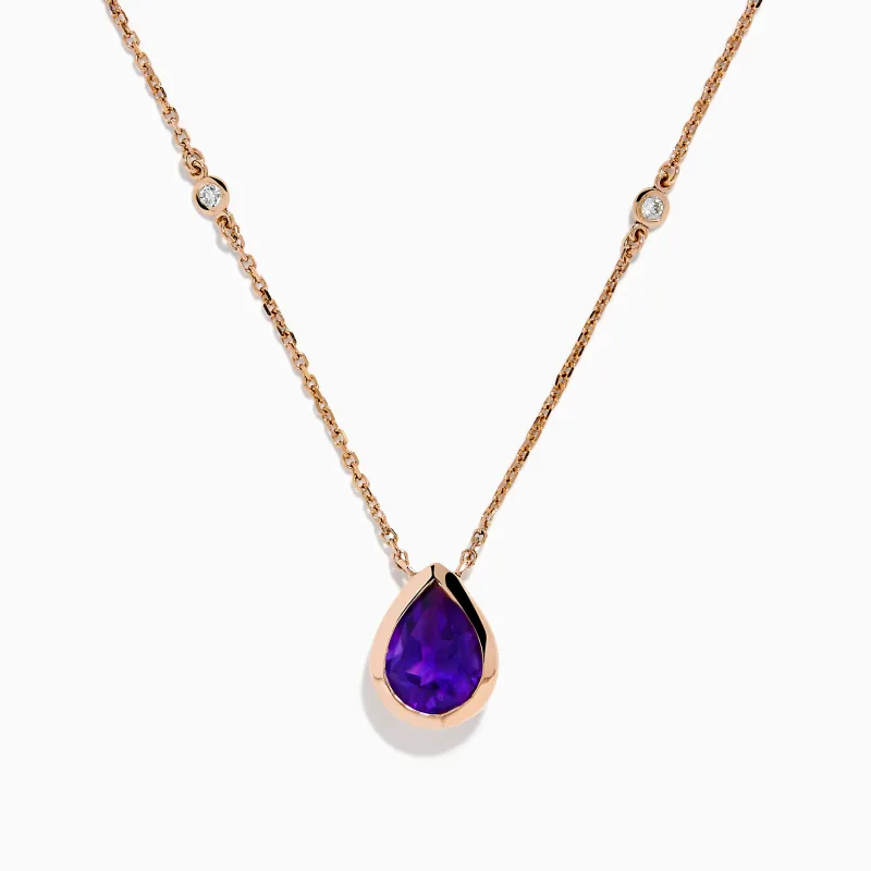 14K Rose Gold Amethyst and Diamond Necklace sold by Effy