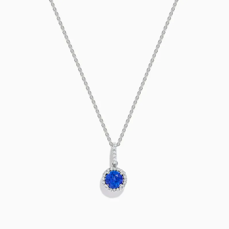 14K White Gold Tanzanite and Diamond Halo Pendant sold by Effy