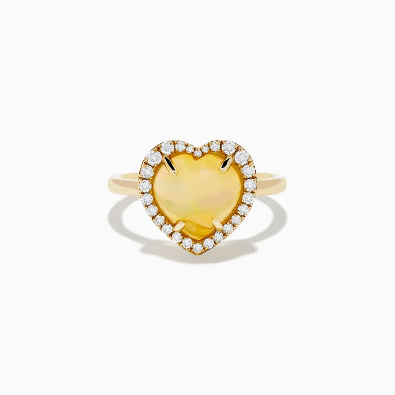 Aurora 14K Yellow Gold Opal and Diamond Heart Halo Ring sold by Effy
