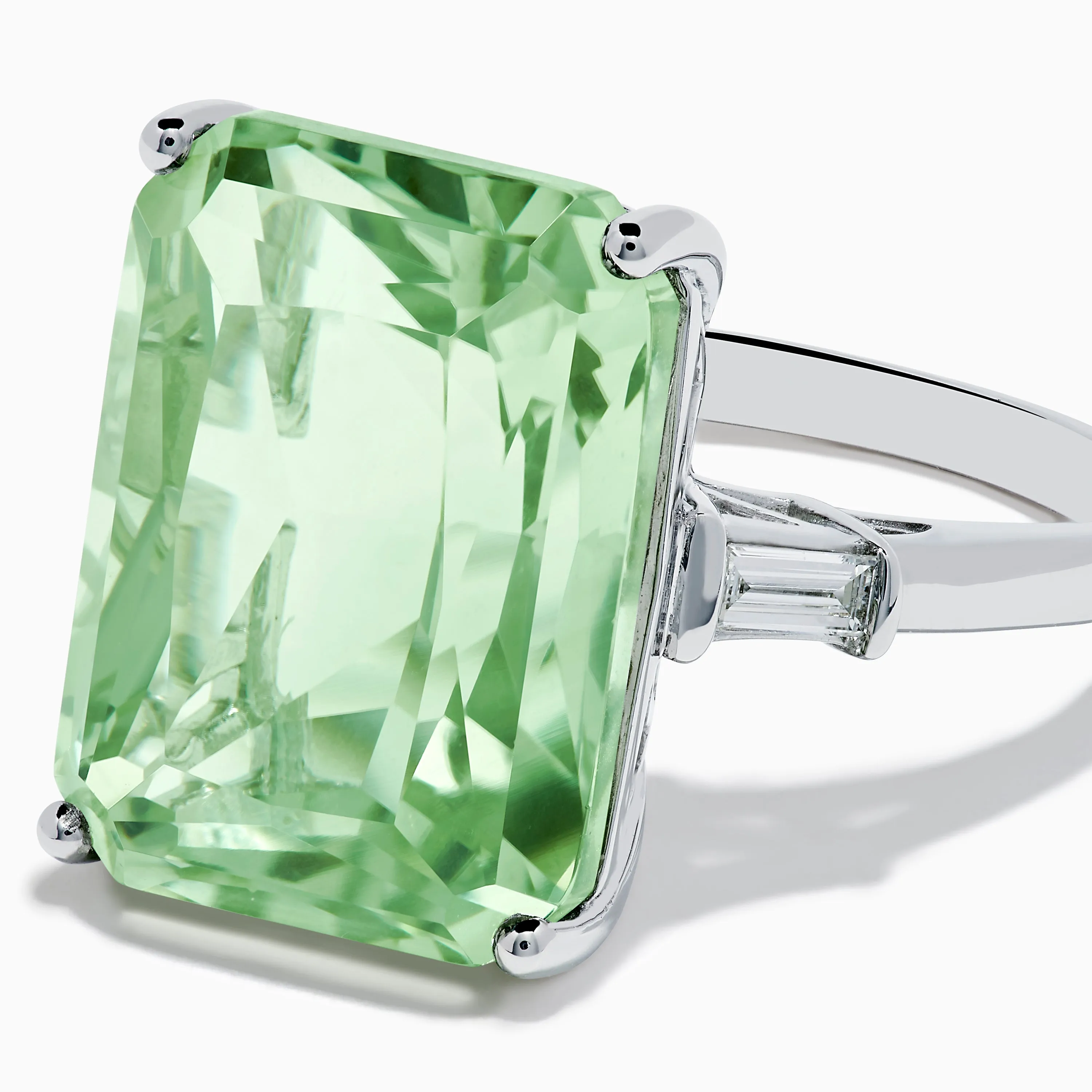 14K White Gold Green Amethyst and Diamond 3-Stone Ring sold by Effy product image thumbnail 2