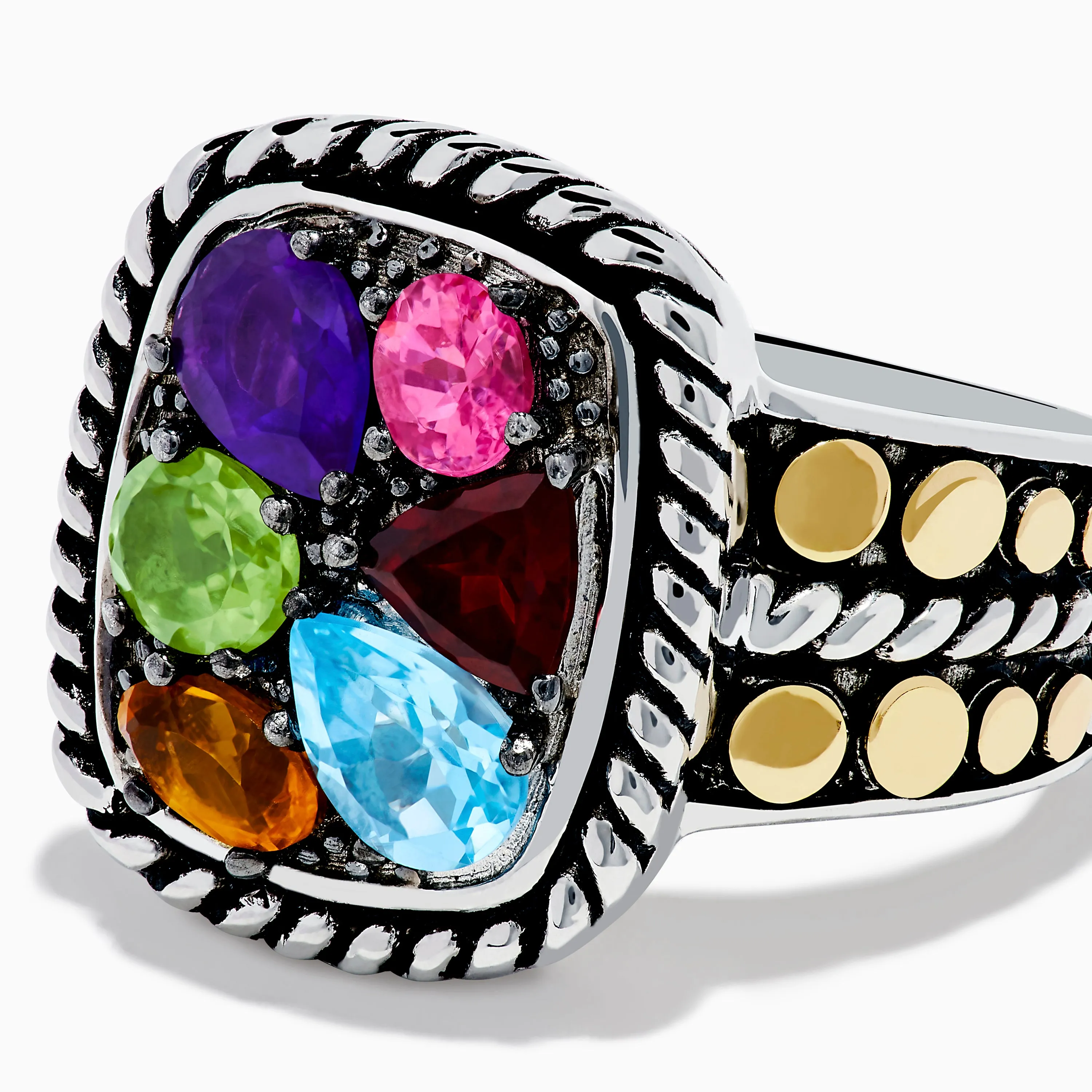 Mosaic 925 Sterling Silver and 18K Yellow Gold Multi Color Ring sold by Effy product image thumbnail 2