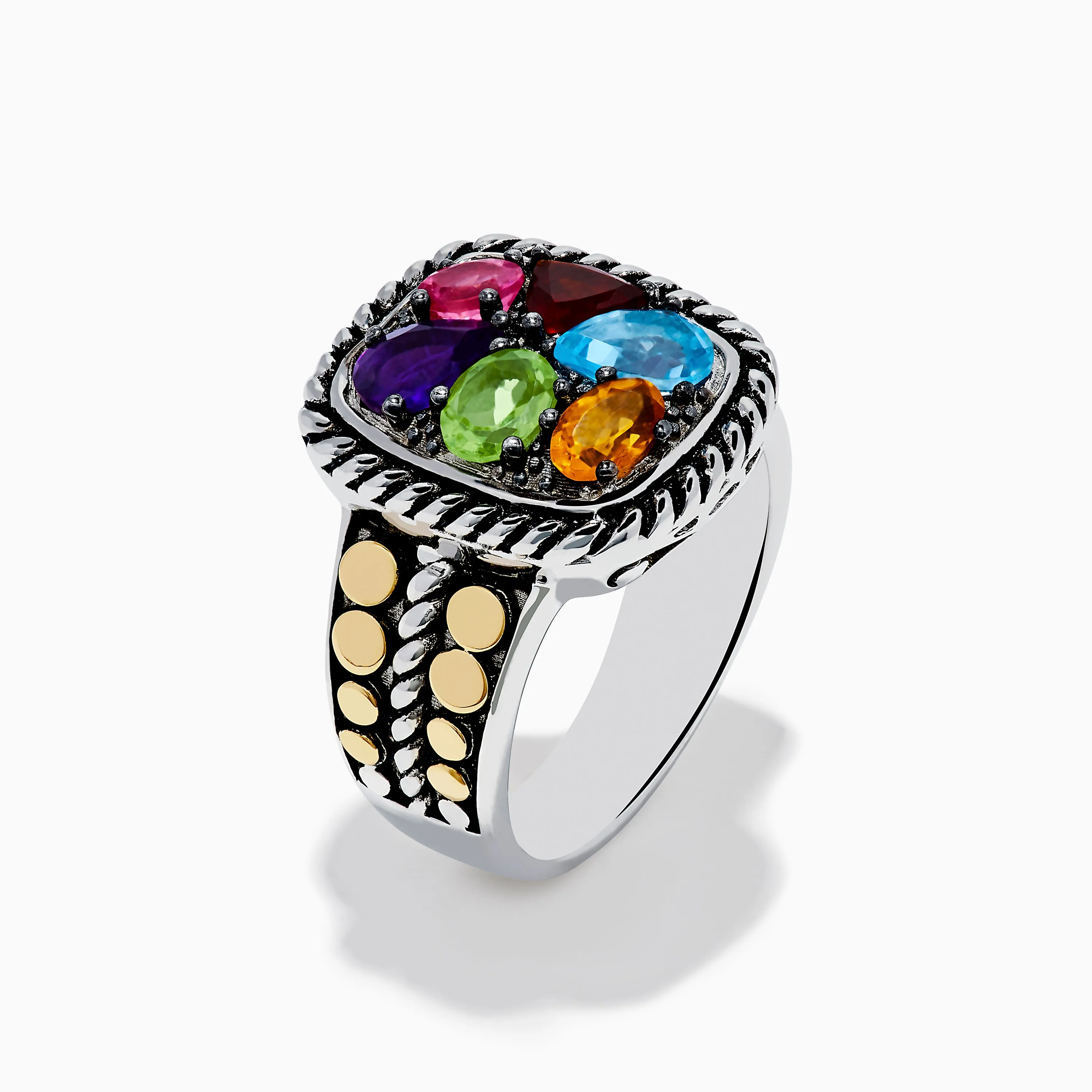 Mosaic 925 Sterling Silver and 18K Yellow Gold Multi Color Ring sold by Effy product image thumbnail 4