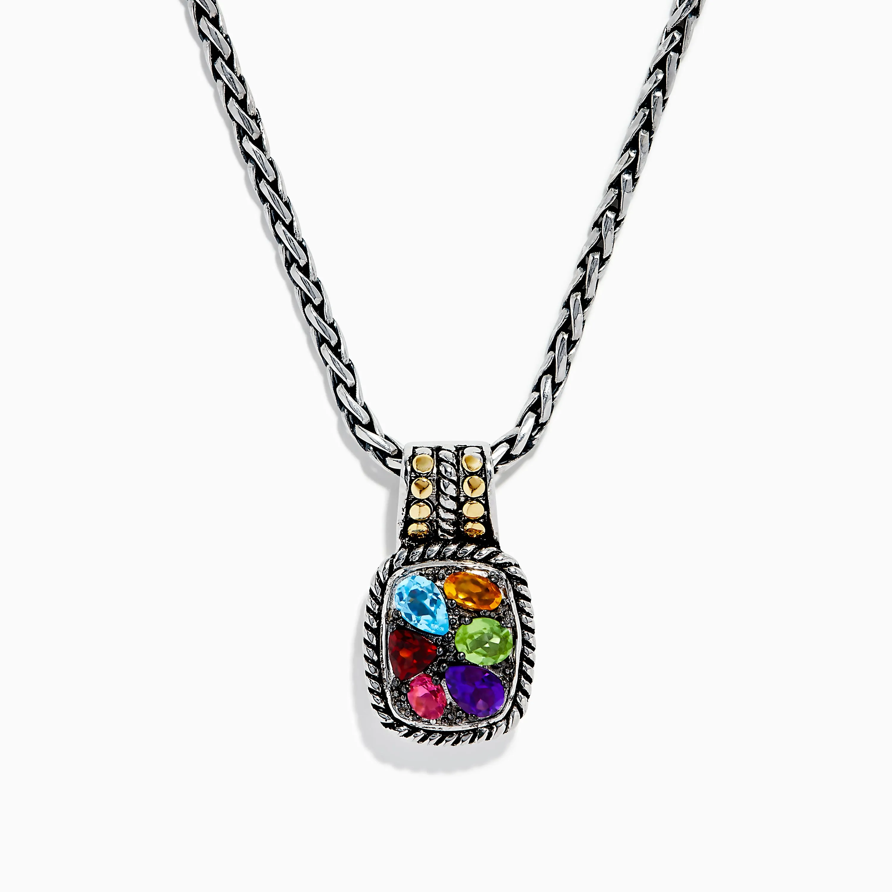 Mosaic 925 Sterling Silver and 18K Yellow Gold Multi Color Gemstone Pendant sold by Effy