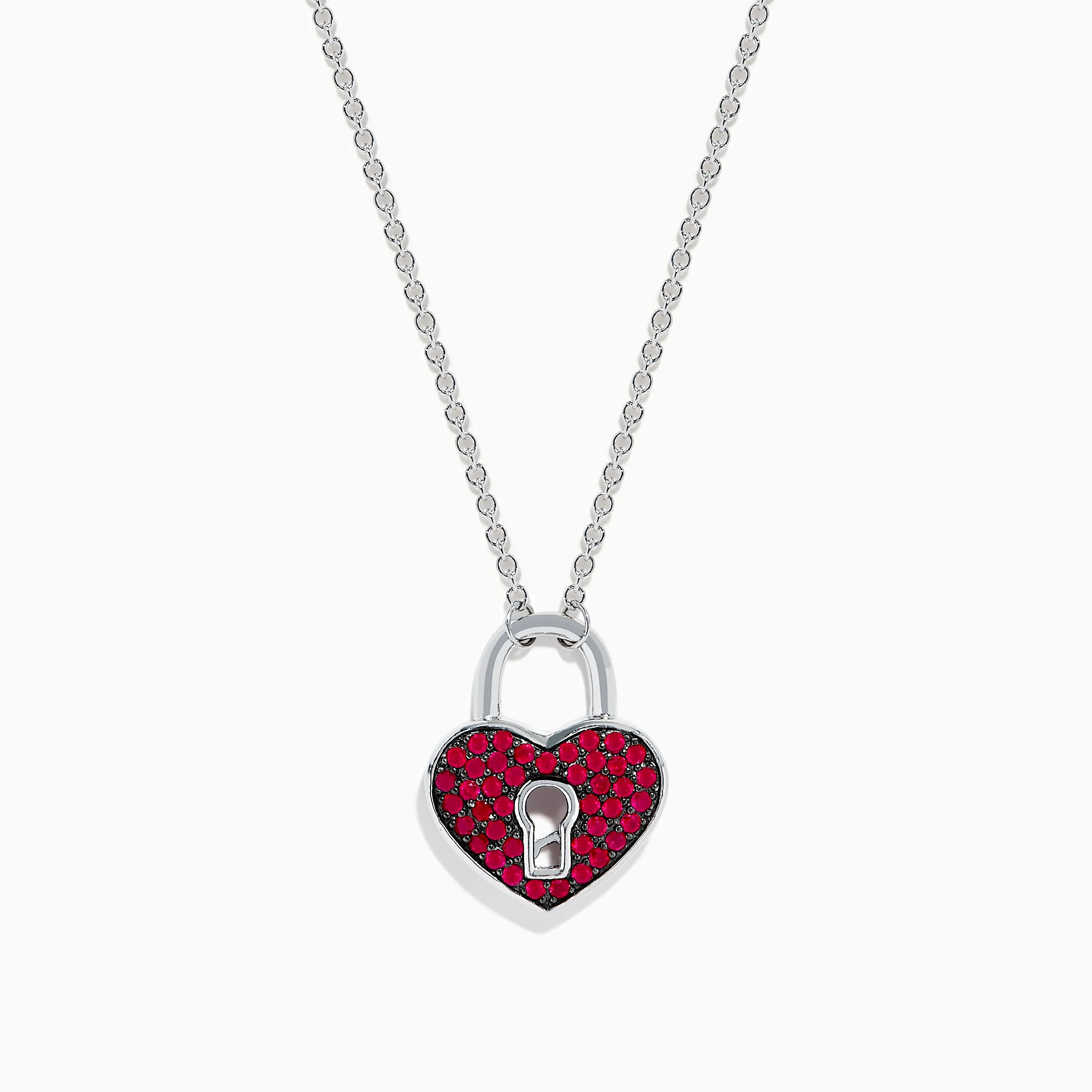 925 Sterling Silver Ruby Heart Lock Necklace sold by Effy