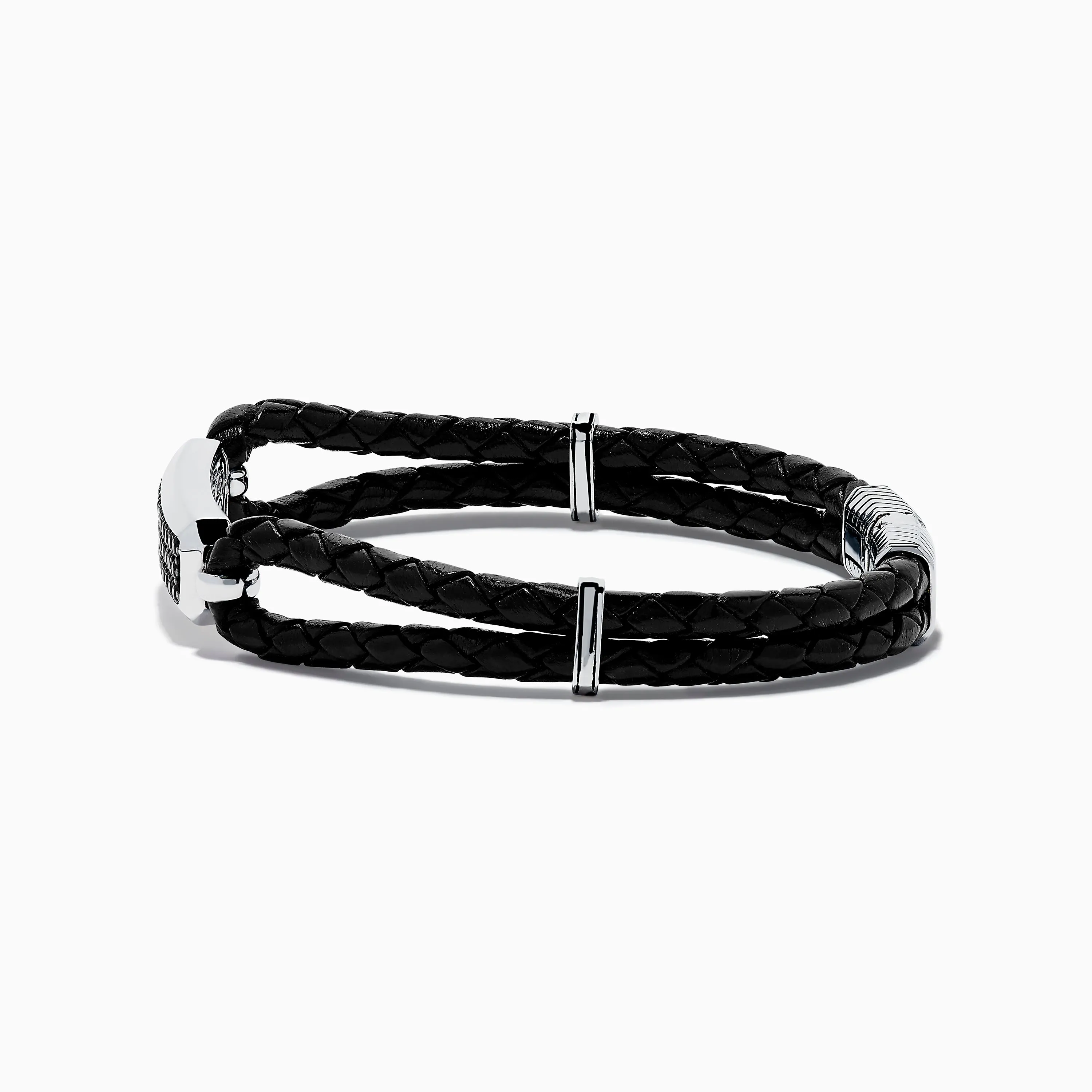 Men's 925 Sterling Silver Black Sapphire Leather Bracelet sold by Effy product image thumbnail 4