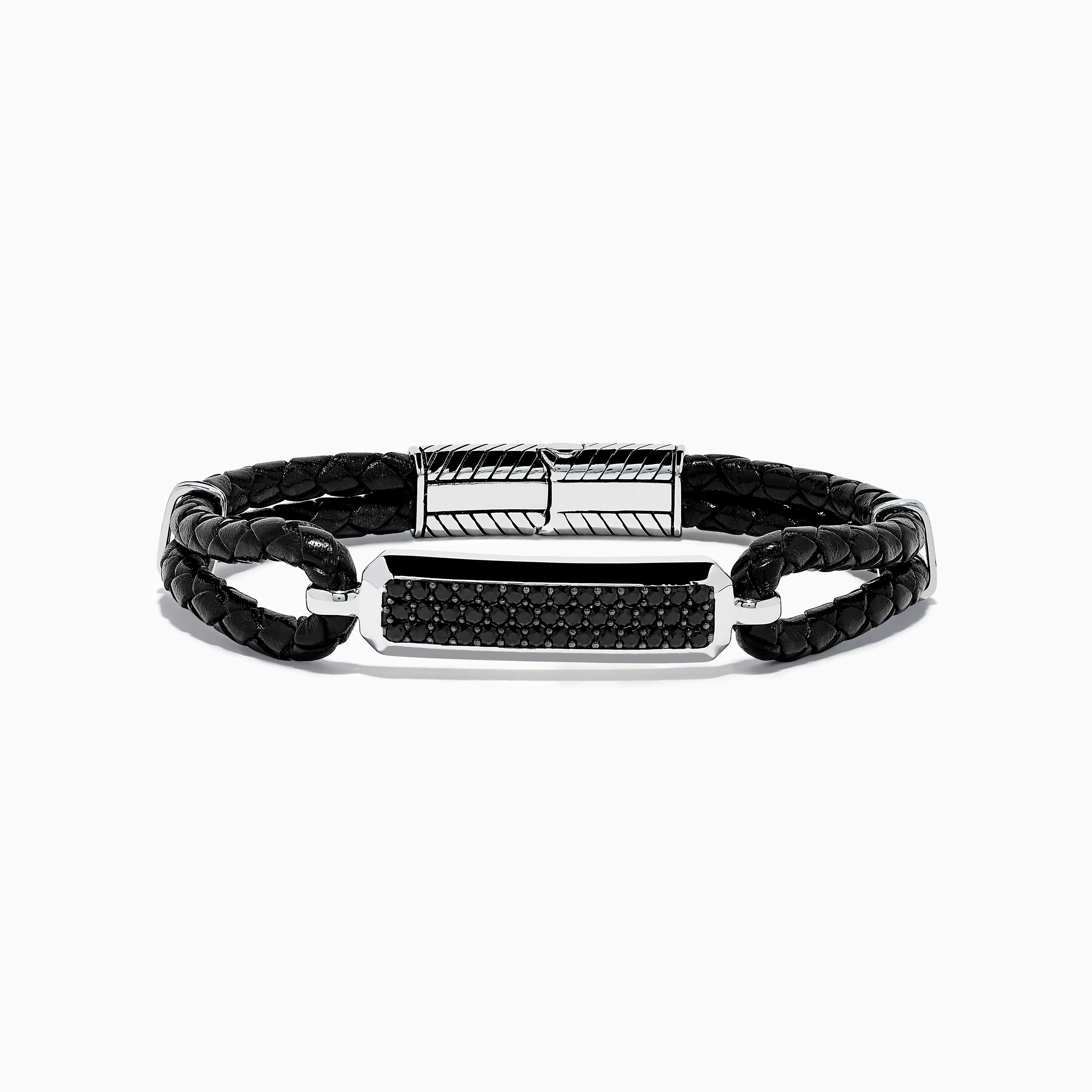 Men's 925 Sterling Silver Black Sapphire Leather Bracelet sold by Effy
