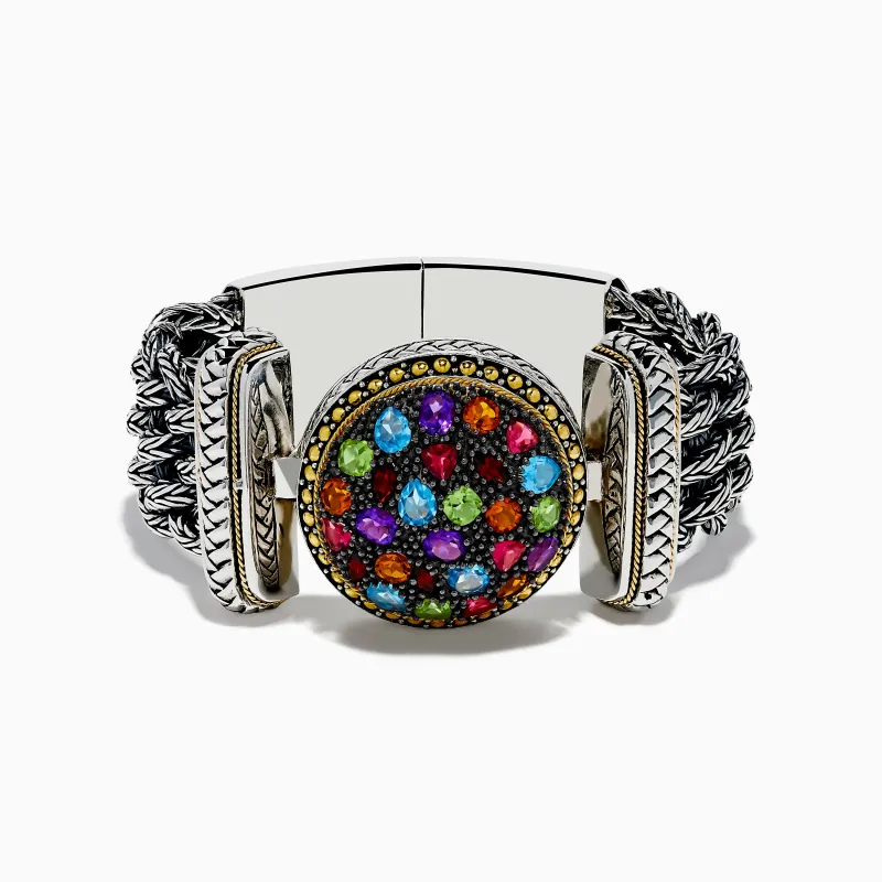 925 Sterling Silver and 18K Yellow Gold Multi Color Gemstone Mesh Bracelet sold by Effy