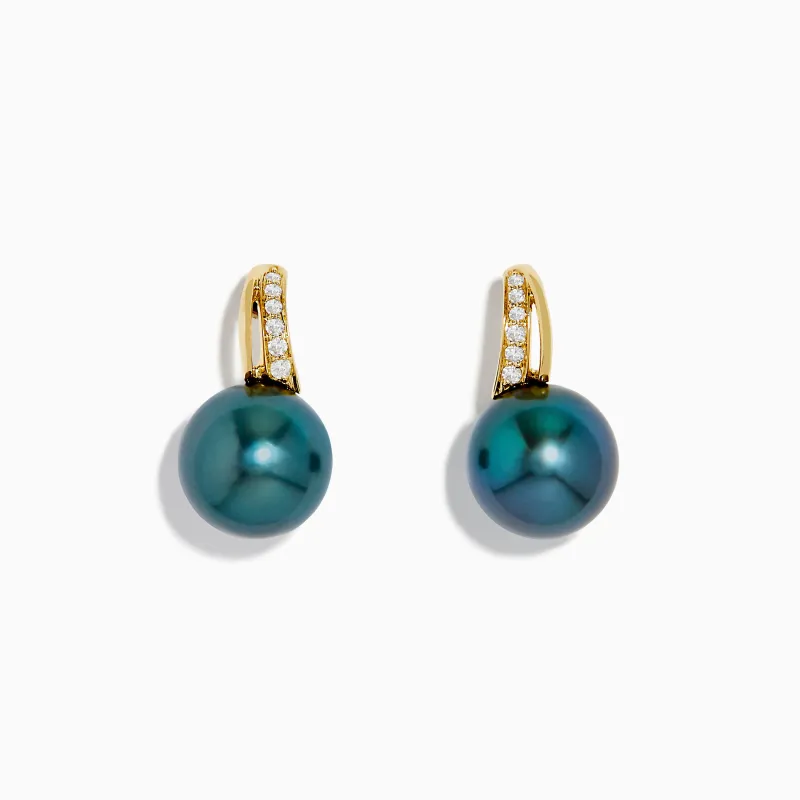 14K Yellow Gold Tahitian Pearl and Diamond Drop Earrings sold by Effy