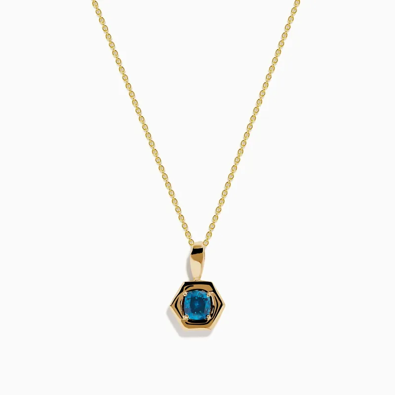 14K Yellow Gold Blue Diamond Cushion Pendant sold by Effy