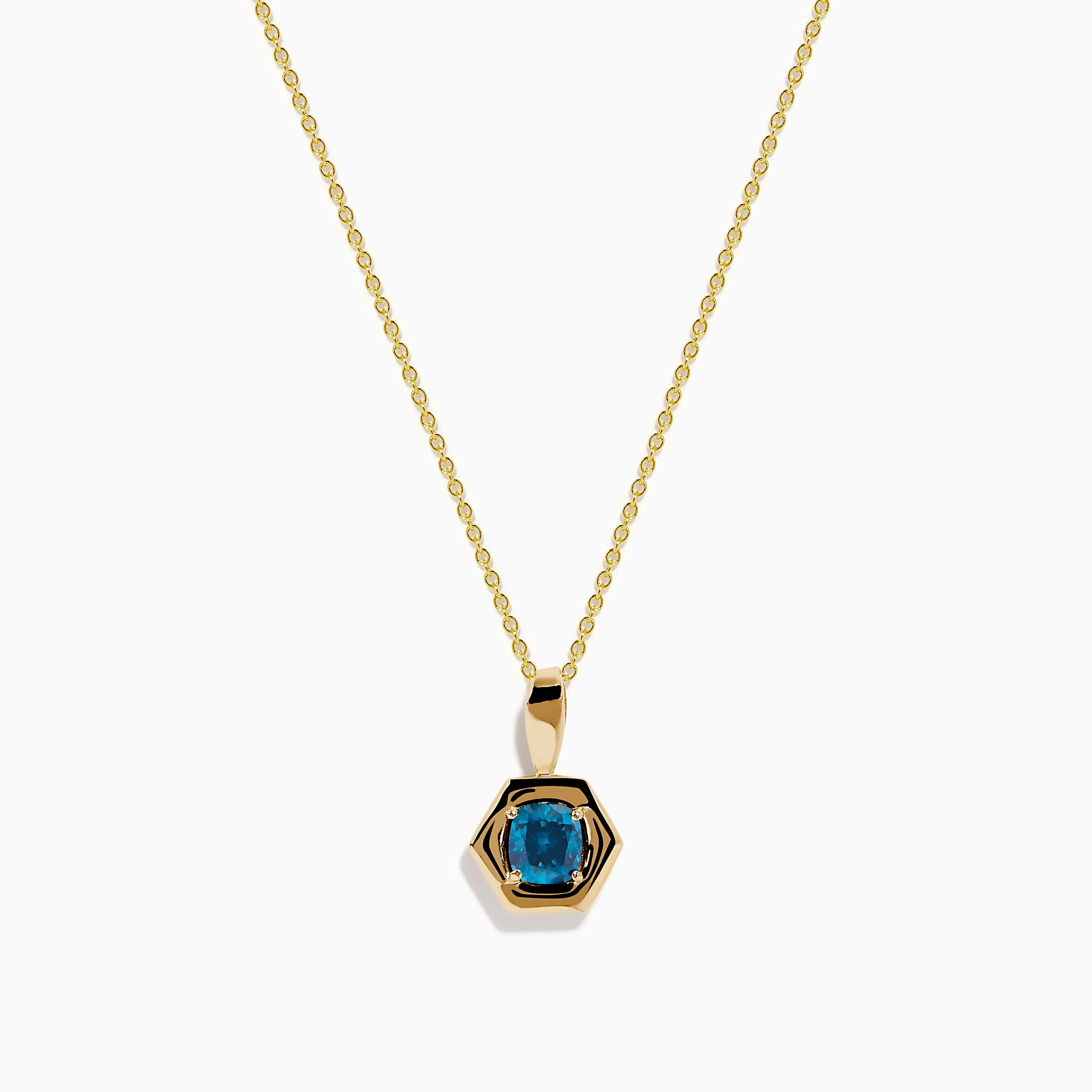 14K Yellow Gold Blue Diamond Cushion Pendant sold by Effy