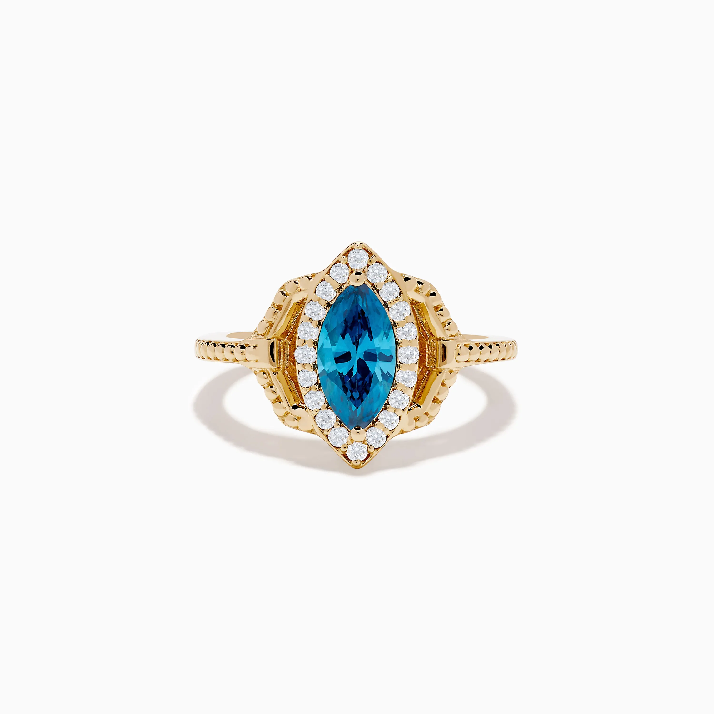 14K Yellow Gold Blue and White Diamond Marquise Ring sold by Effy