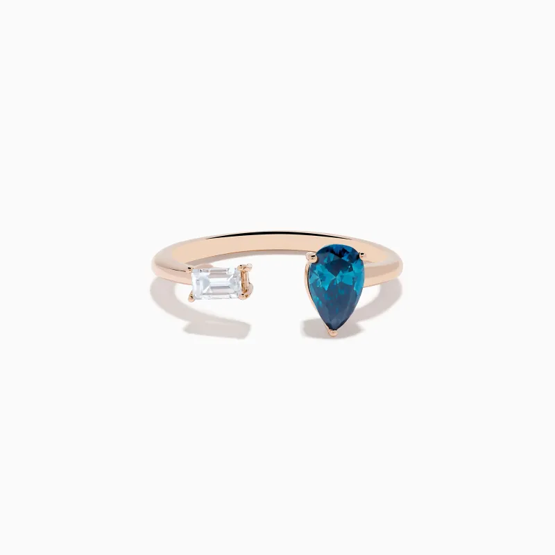 14K Rose Gold Blue and White Diamond Toi Et Moi Ring sold by Effy