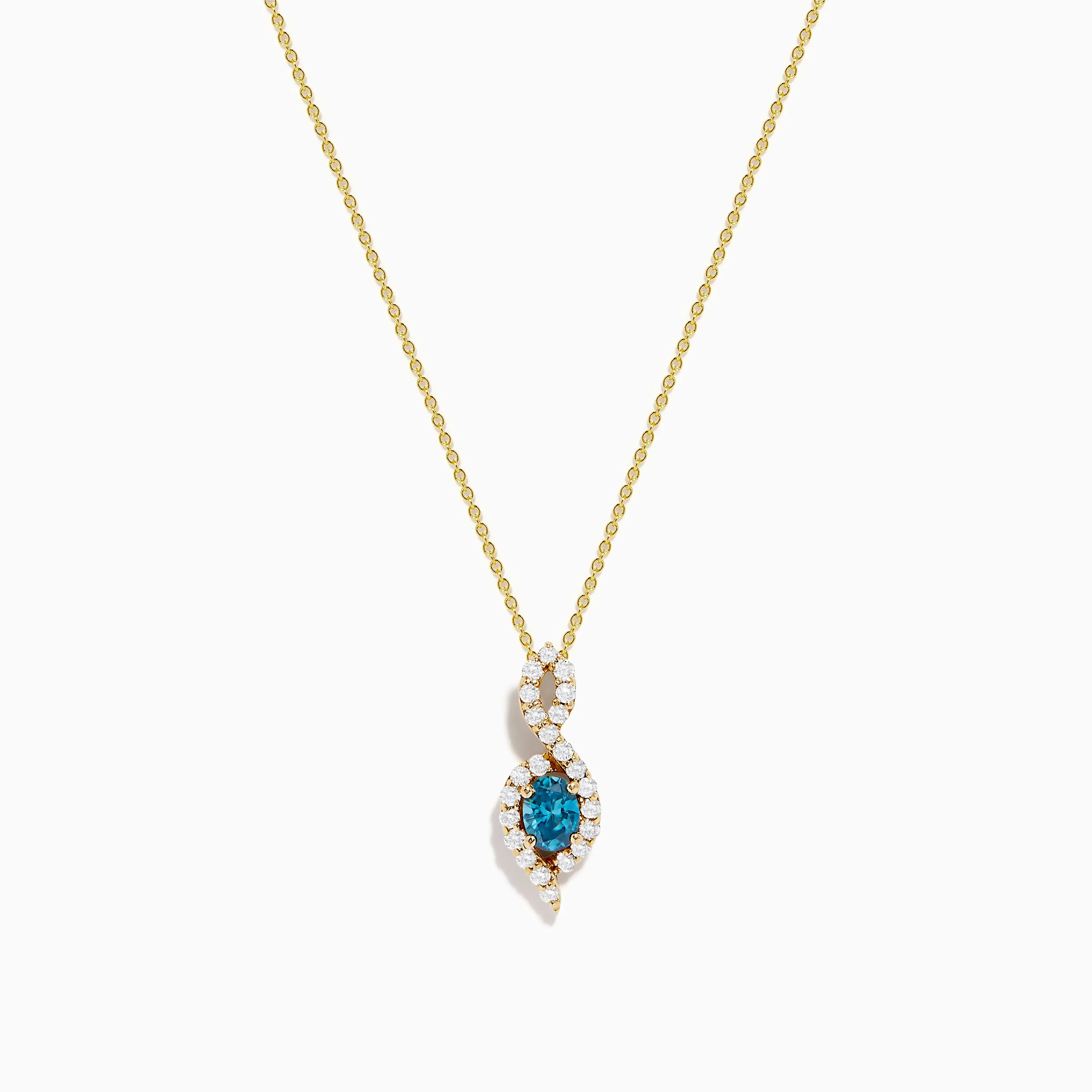 14K Yellow Gold Blue and White Diamond S-Curve Halo Pendant sold by Effy