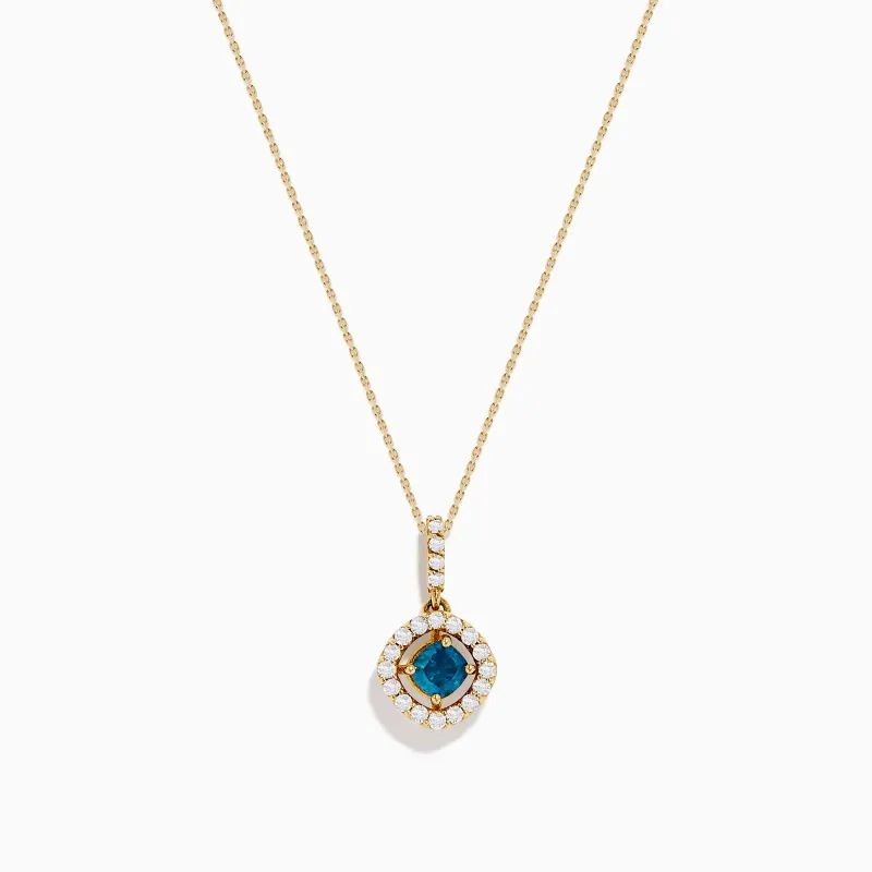 14K Yellow Gold Blue and White Diamond Halo Pendant sold by Effy