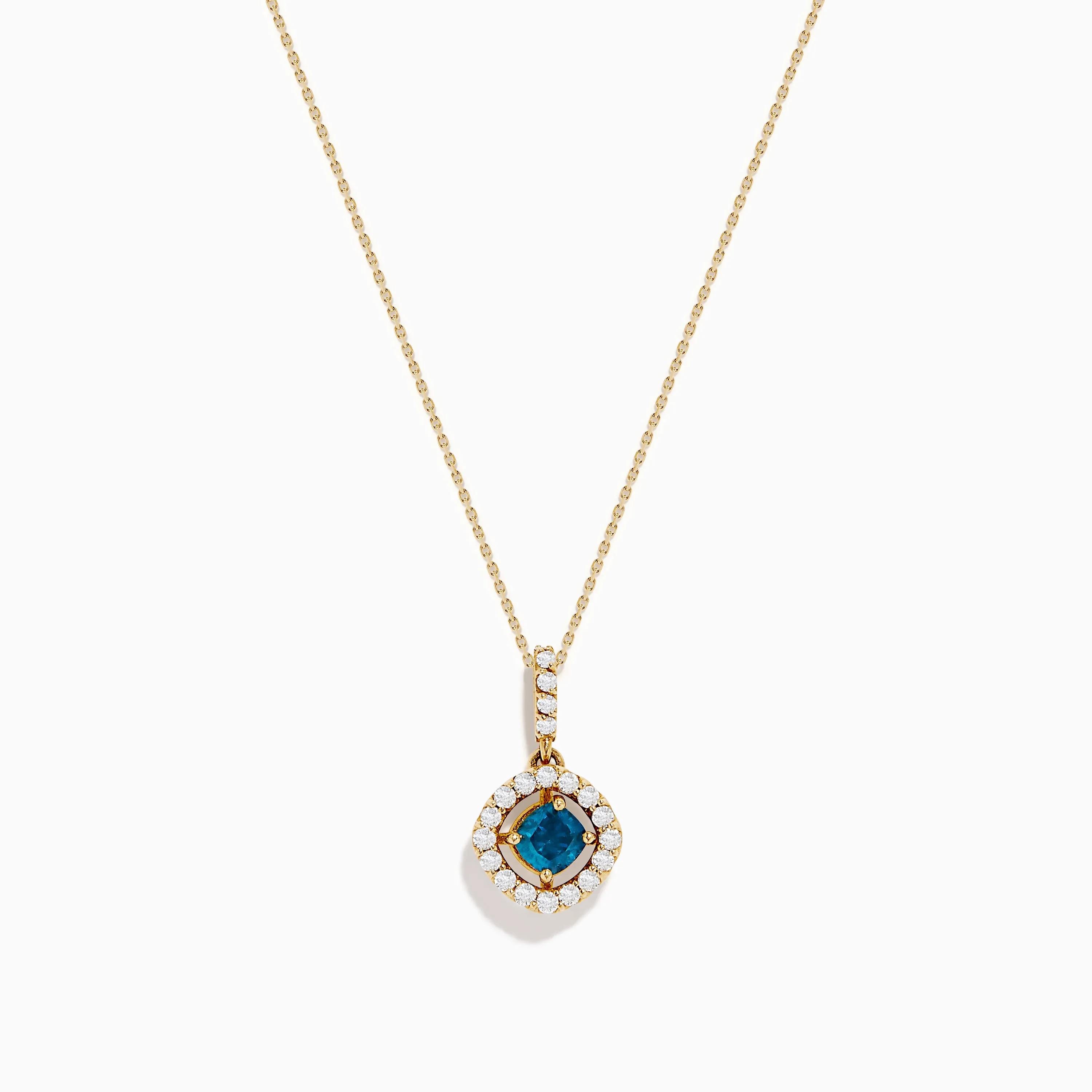 14K Yellow Gold Blue and White Diamond Halo Pendant sold by Effy