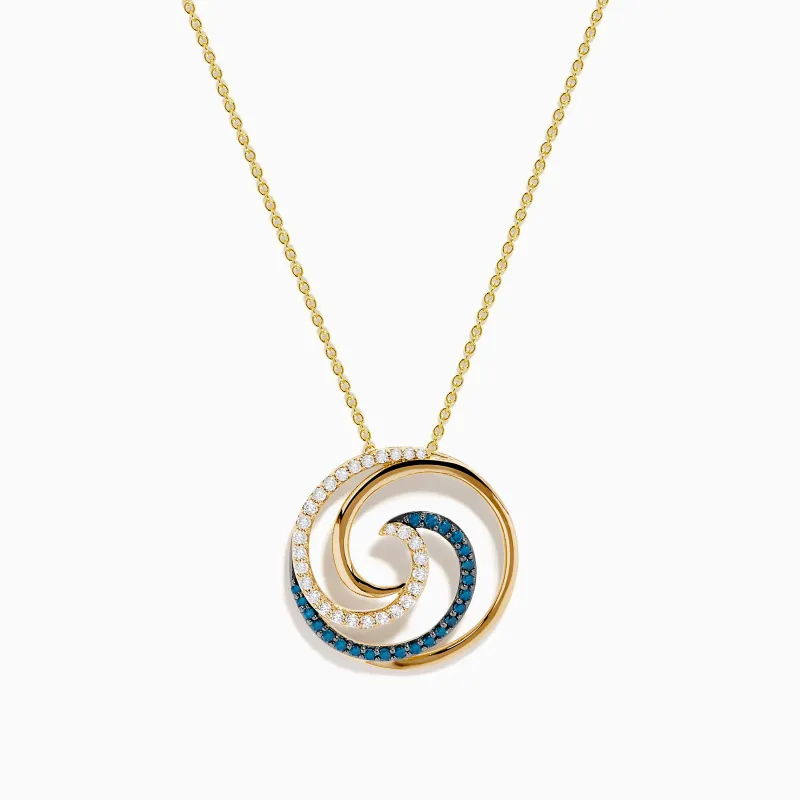14 Karat Yellow Gold Blue Diamond Swirl Pendant sold by Effy