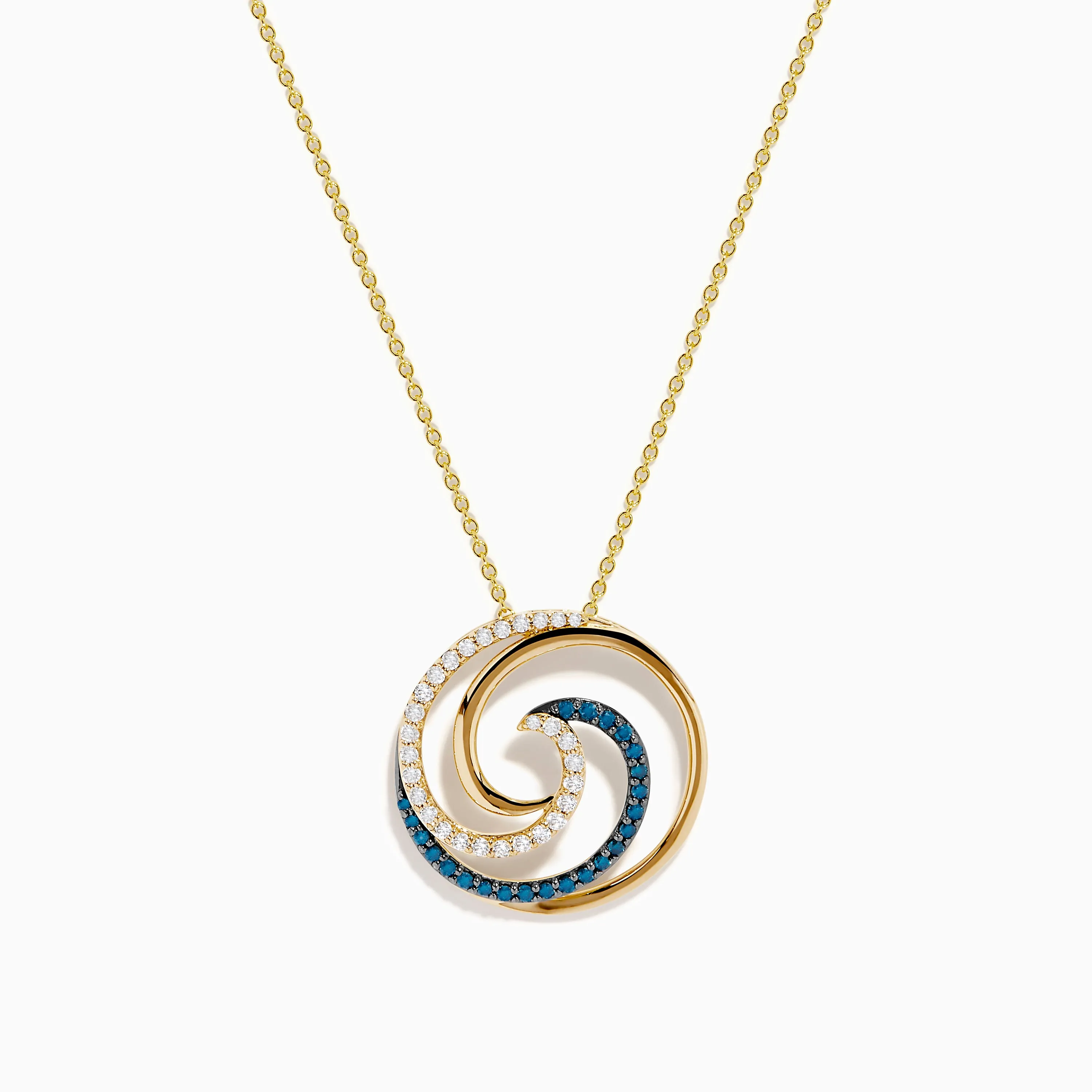 14 Karat Yellow Gold Blue Diamond Swirl Pendant sold by Effy