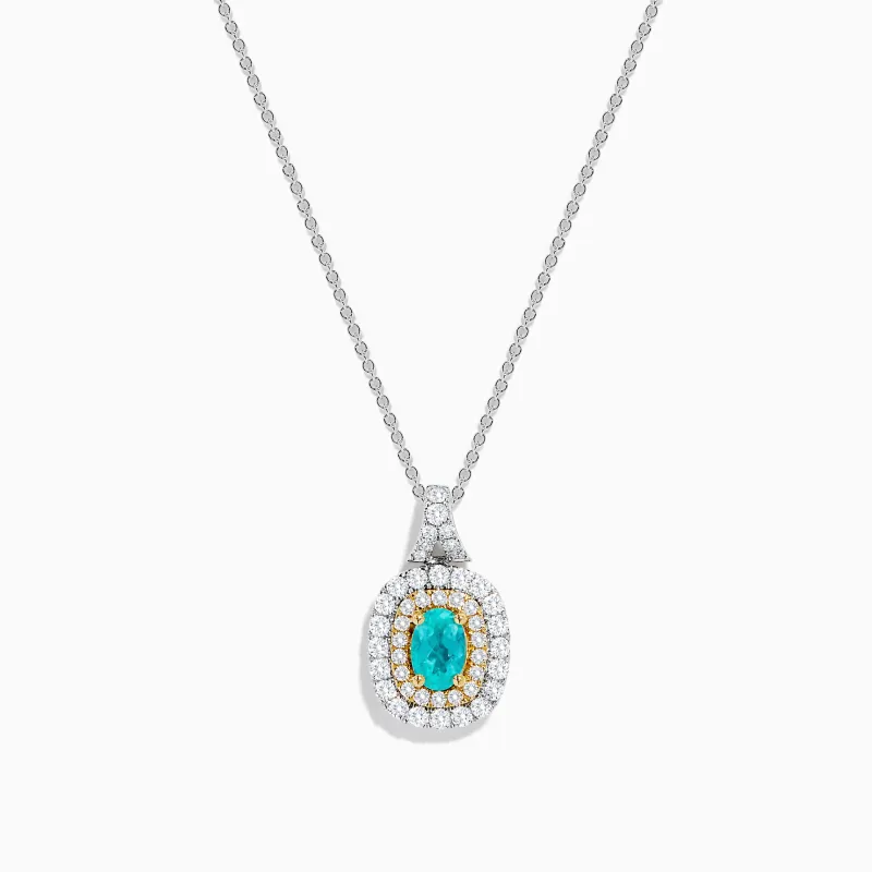 18K Two Tone Gold Paraiba and Diamond Double Halo Pendant sold by Effy
