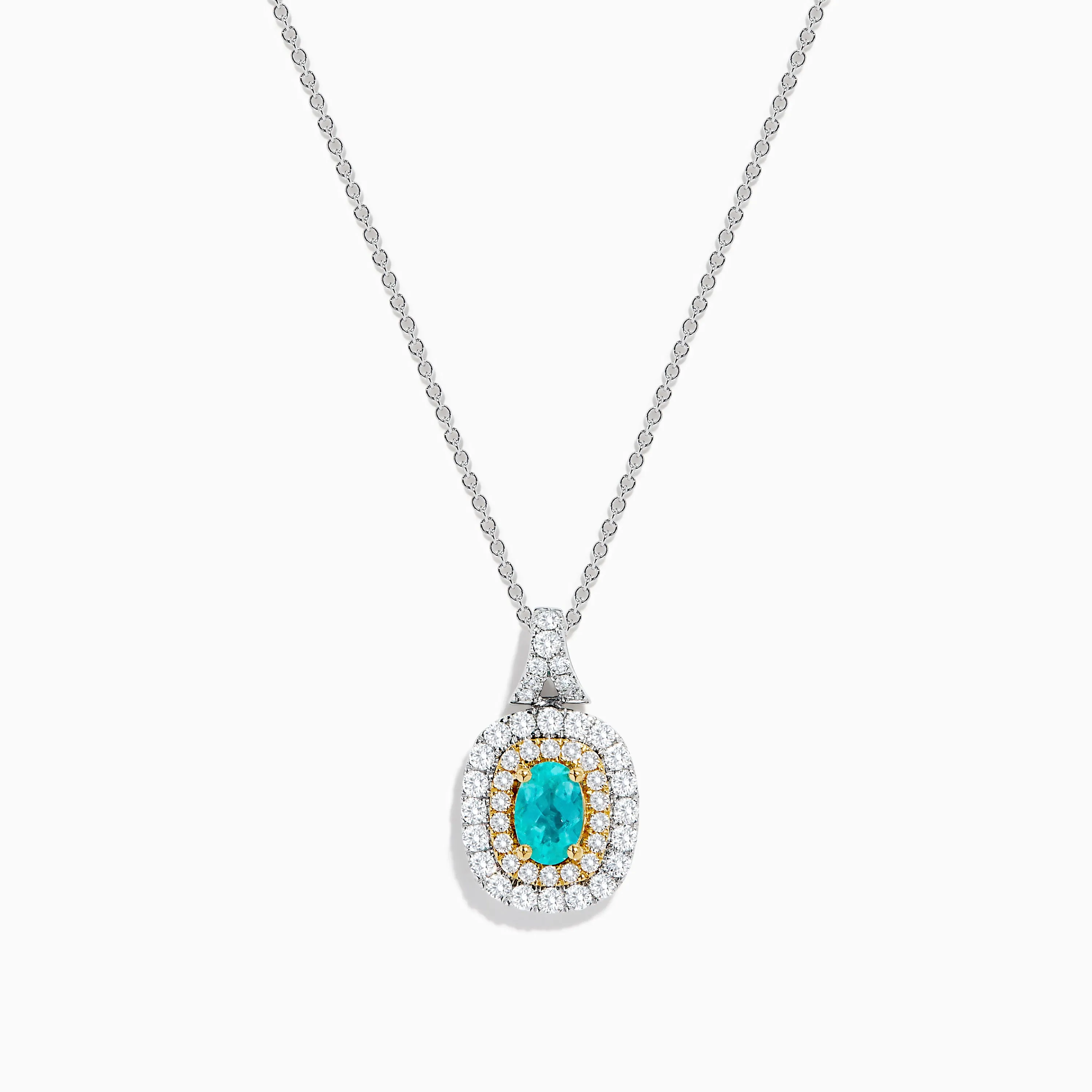 18K Two Tone Gold Paraiba and Diamond Double Halo Pendant sold by Effy