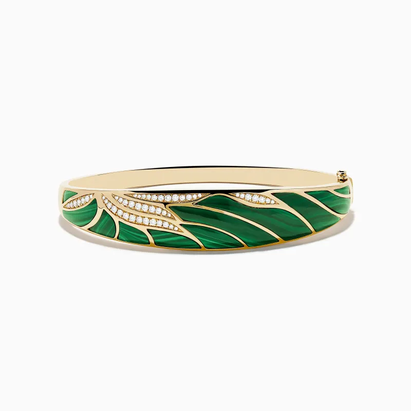 14K Yellow Gold Malachite and Diamond Inlay Bangle sold by Effy