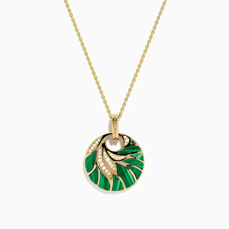 14K Yellow Gold Malachite and Diamond Inlay Pendant sold by Effy