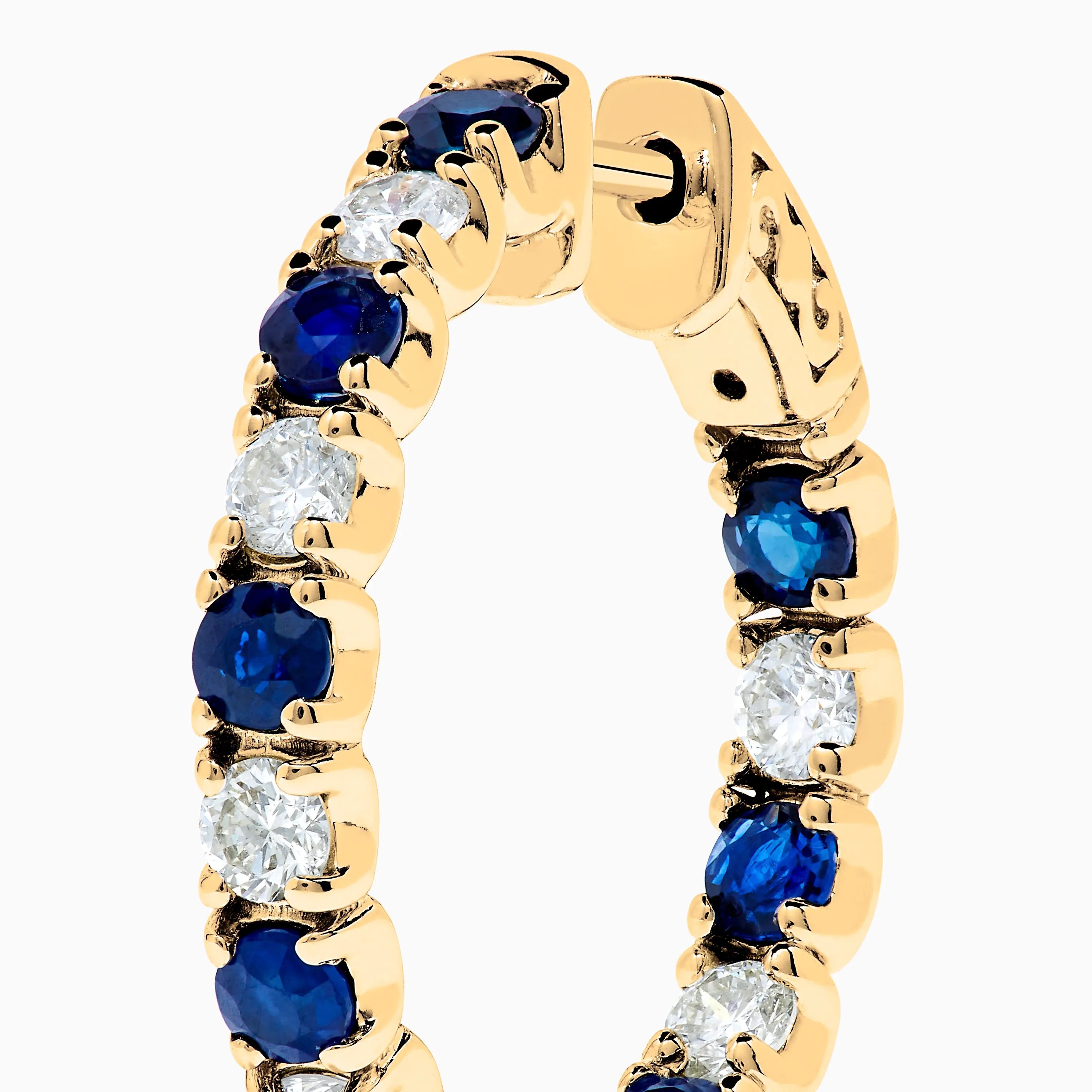 14K Yellow Gold Blue Sapphire & Diamond Hoop Earrings, 3.58 TCW sold by Effy product image thumbnail 2