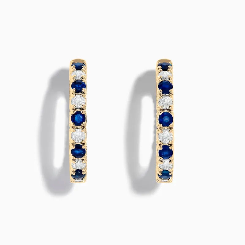 14K Yellow Gold Blue Sapphire & Diamond Hoop Earrings, 3.58 TCW sold by Effy