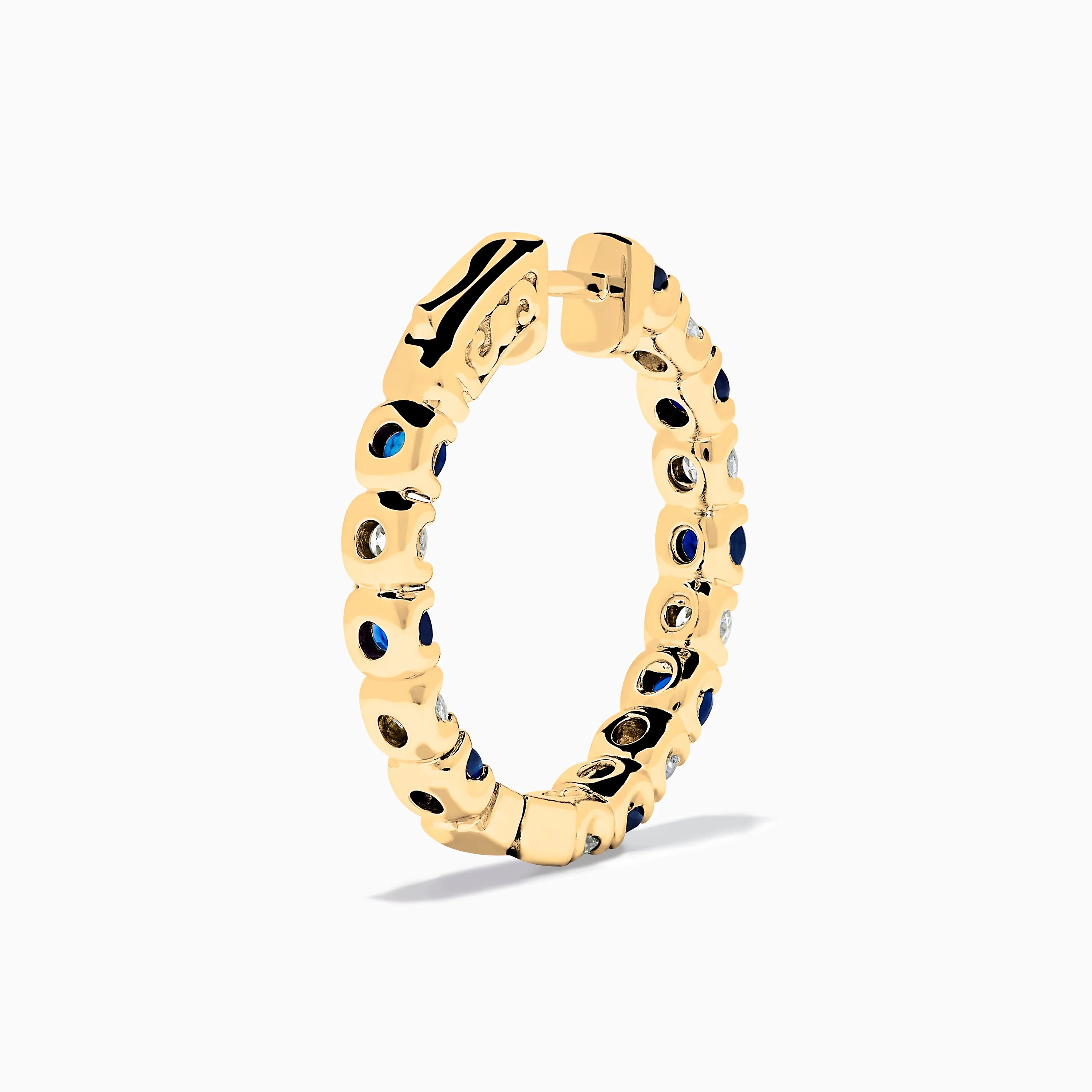 14K Yellow Gold Blue Sapphire & Diamond Hoop Earrings, 3.58 TCW sold by Effy product image thumbnail 4
